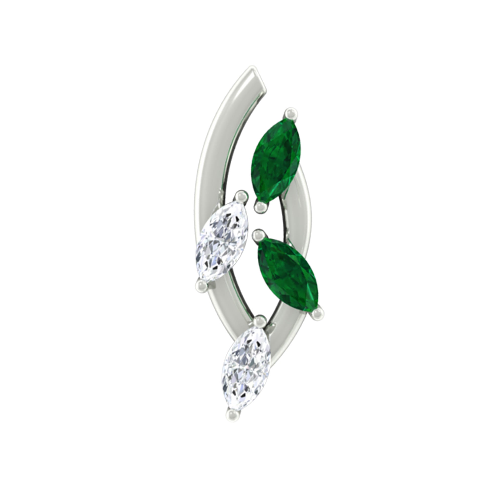 Rosec Jewels-Marquise Emerald and Moissanite Crawler Earring for Helix Piercing