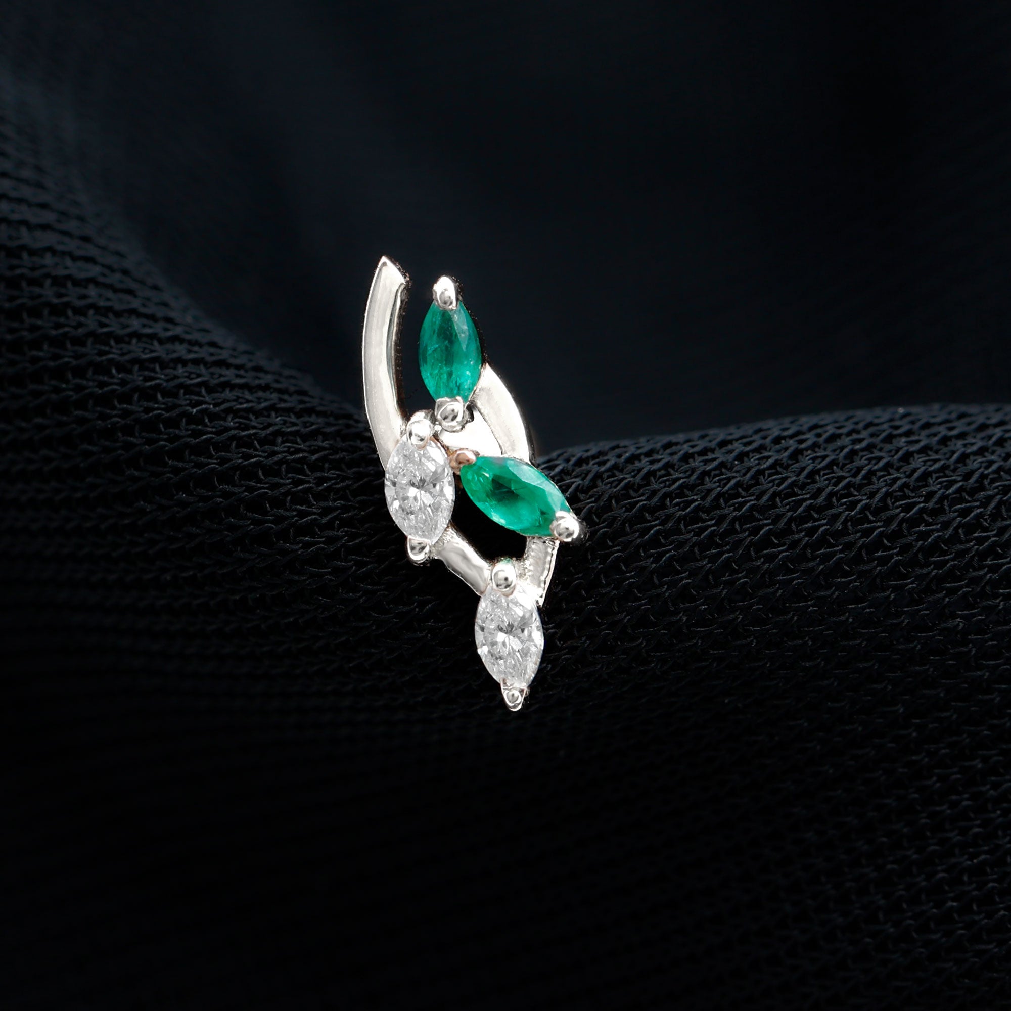 Rosec Jewels-Marquise Emerald and Moissanite Crawler Earring for Helix Piercing