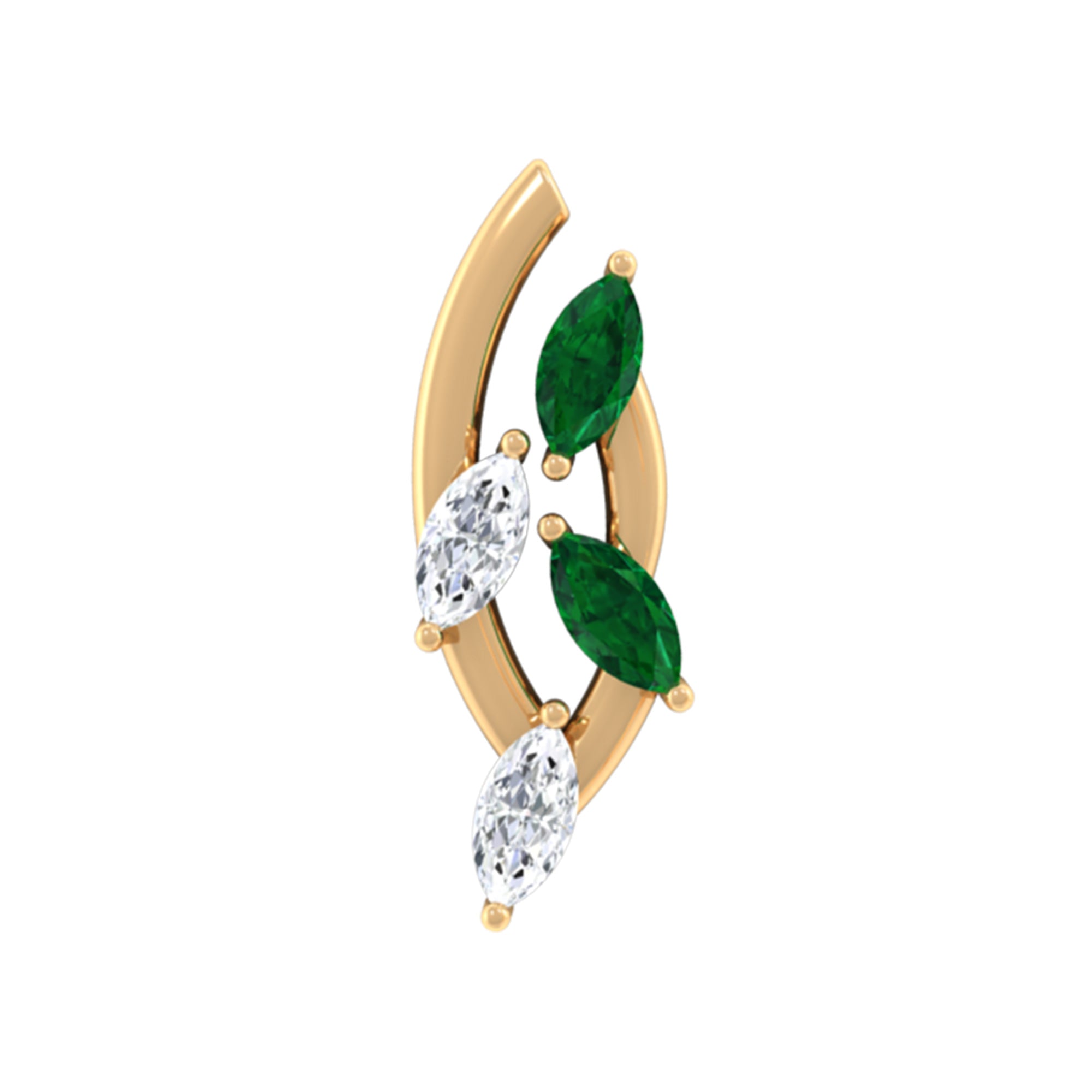 Rosec Jewels-Marquise Emerald and Moissanite Crawler Earring for Helix Piercing