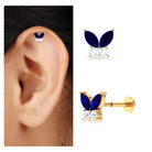 Rosec Jewels-Marquise Blue Sapphire Butterfly Helix Earring with Moissanite