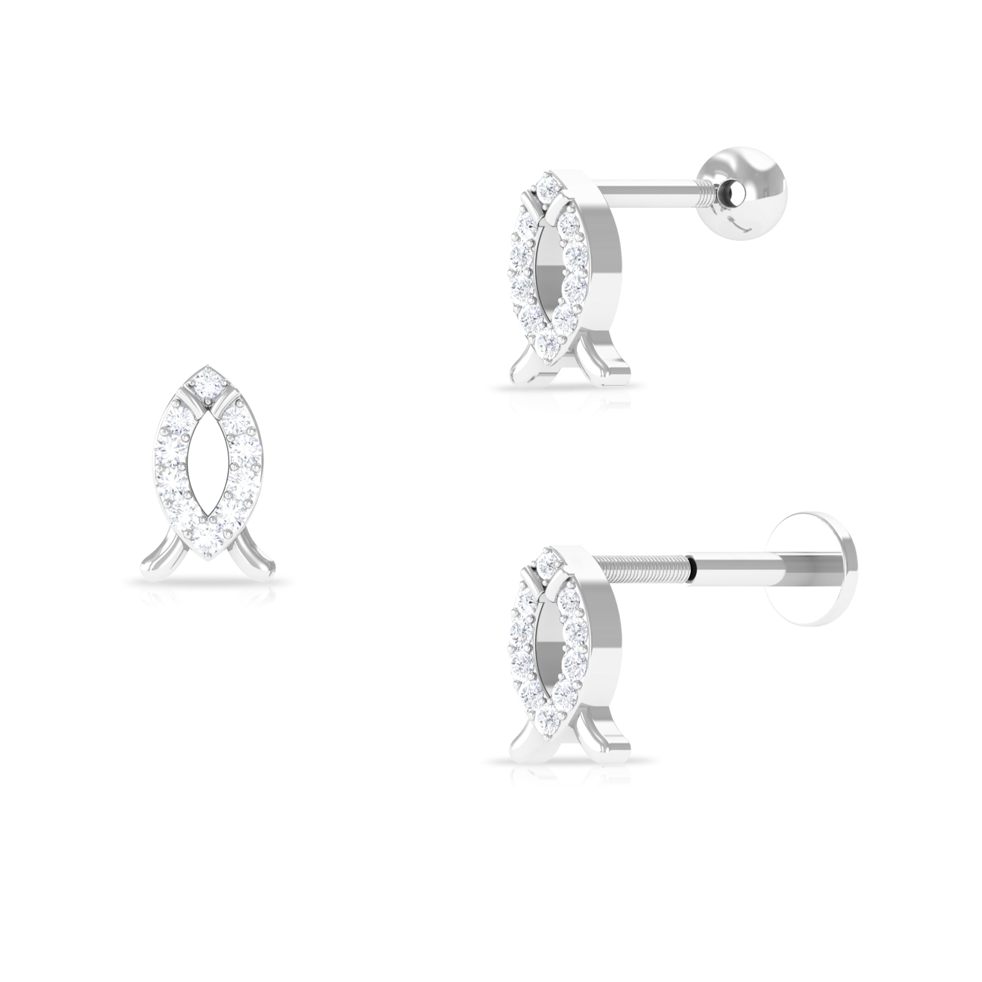 Rosec Jewels-Unique Diamond Gold Fish Earring for Tragus Piercing