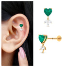 Rosec Jewels-Heart Created Emerald and Moissanite Helix Drop Earring