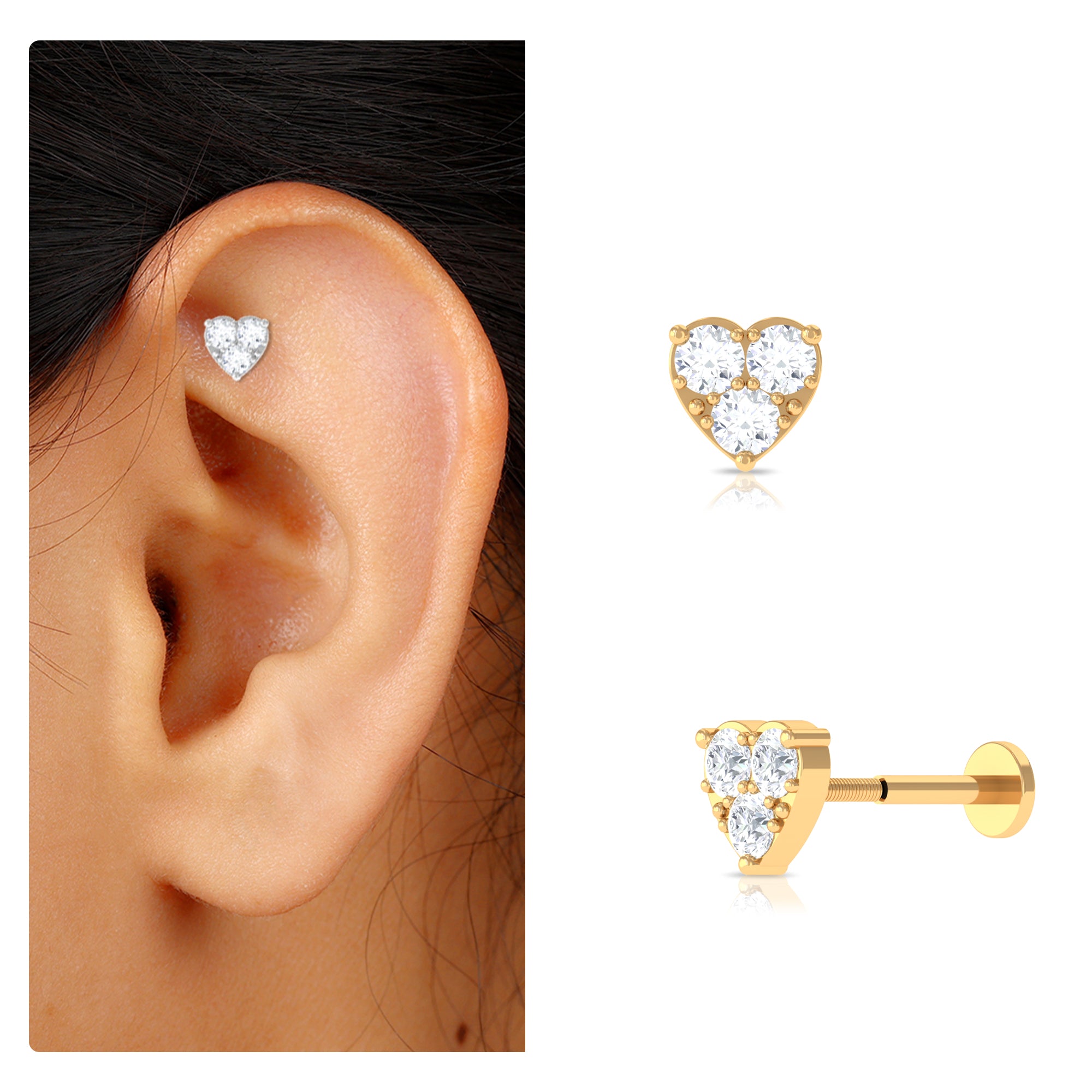 Rosec Jewels-Round Moissanite Heart Earring for Helix Piercing