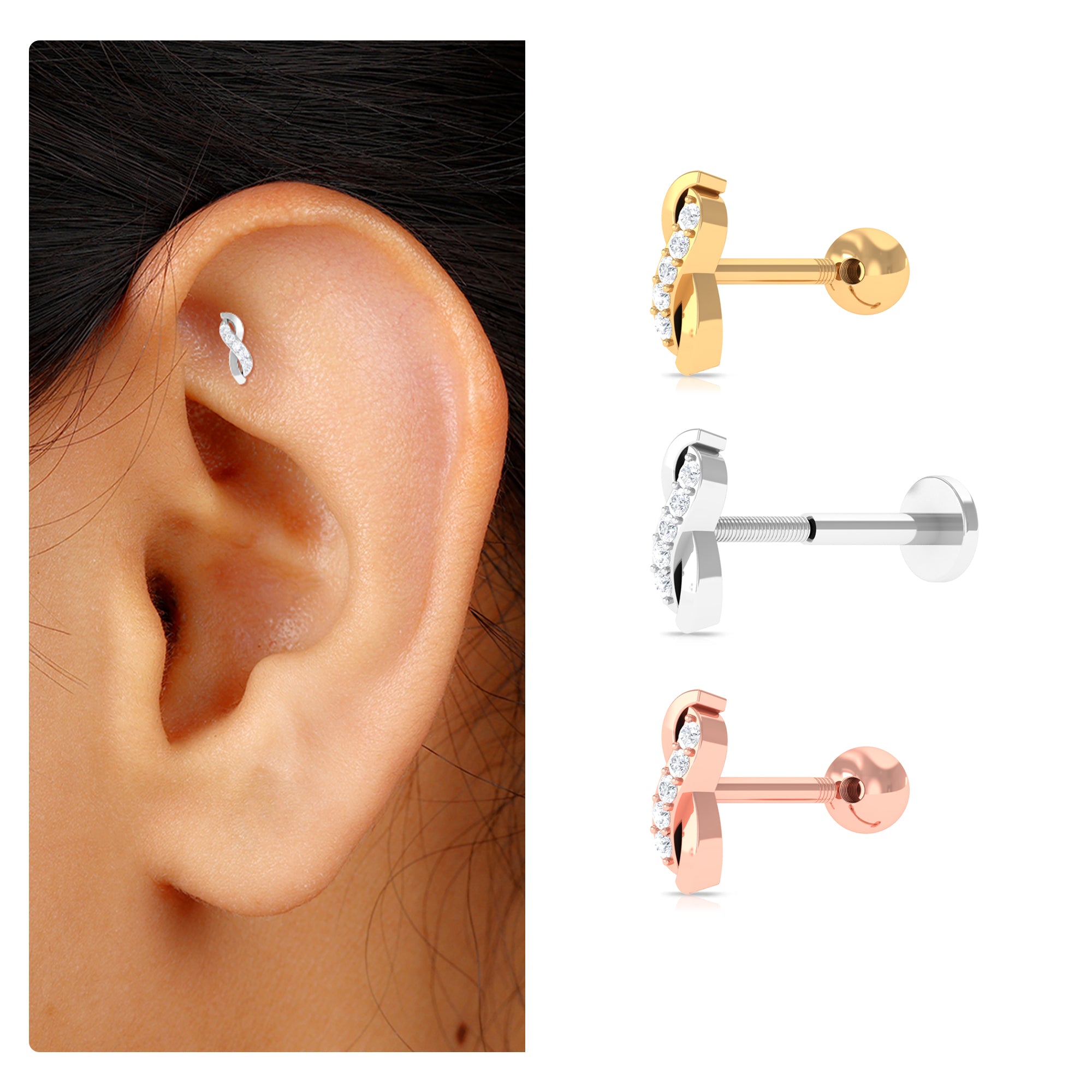 Rosec Jewels-Real Diamond Infinity Tragus Earring in Gold