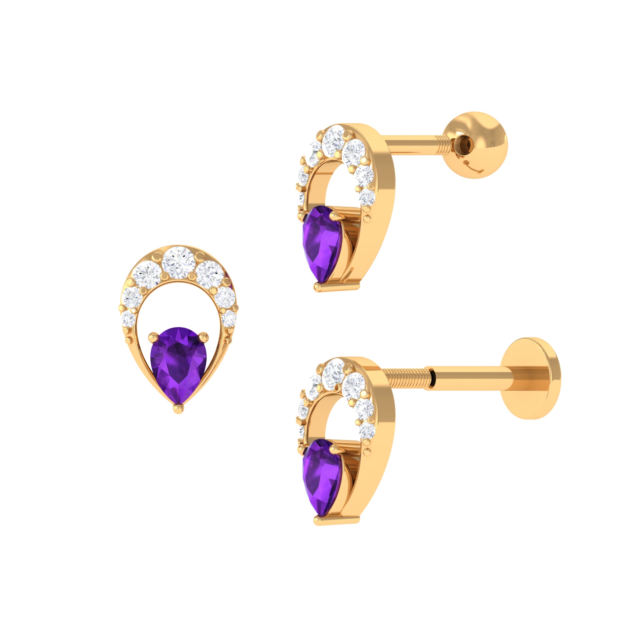 Rosec Jewels-Amethyst and Moissanite Pear Shape Cartilage Earring