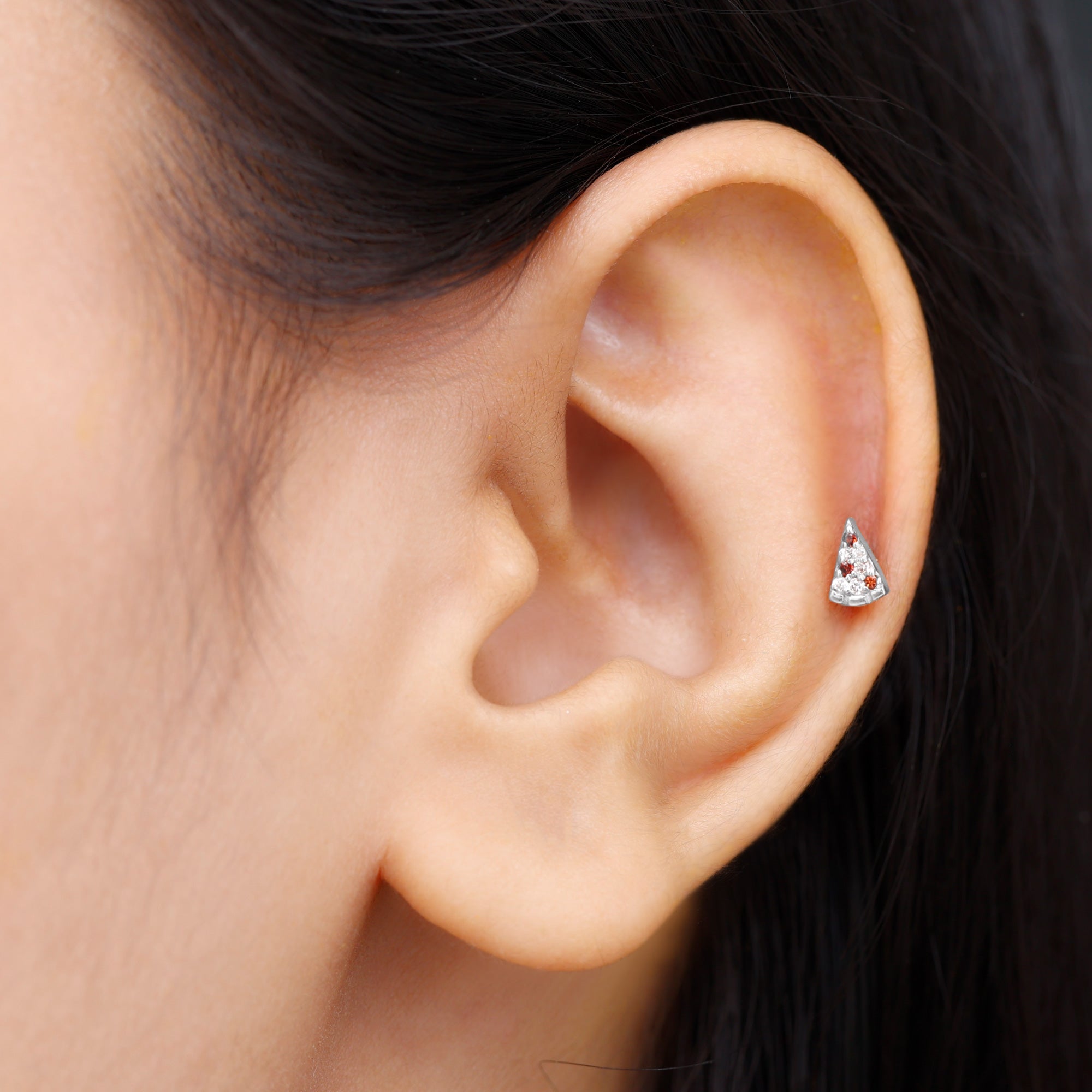 Rosec Jewels-Round Cut Garnet and Diamond Pizza Slice Helix Earring in Gold