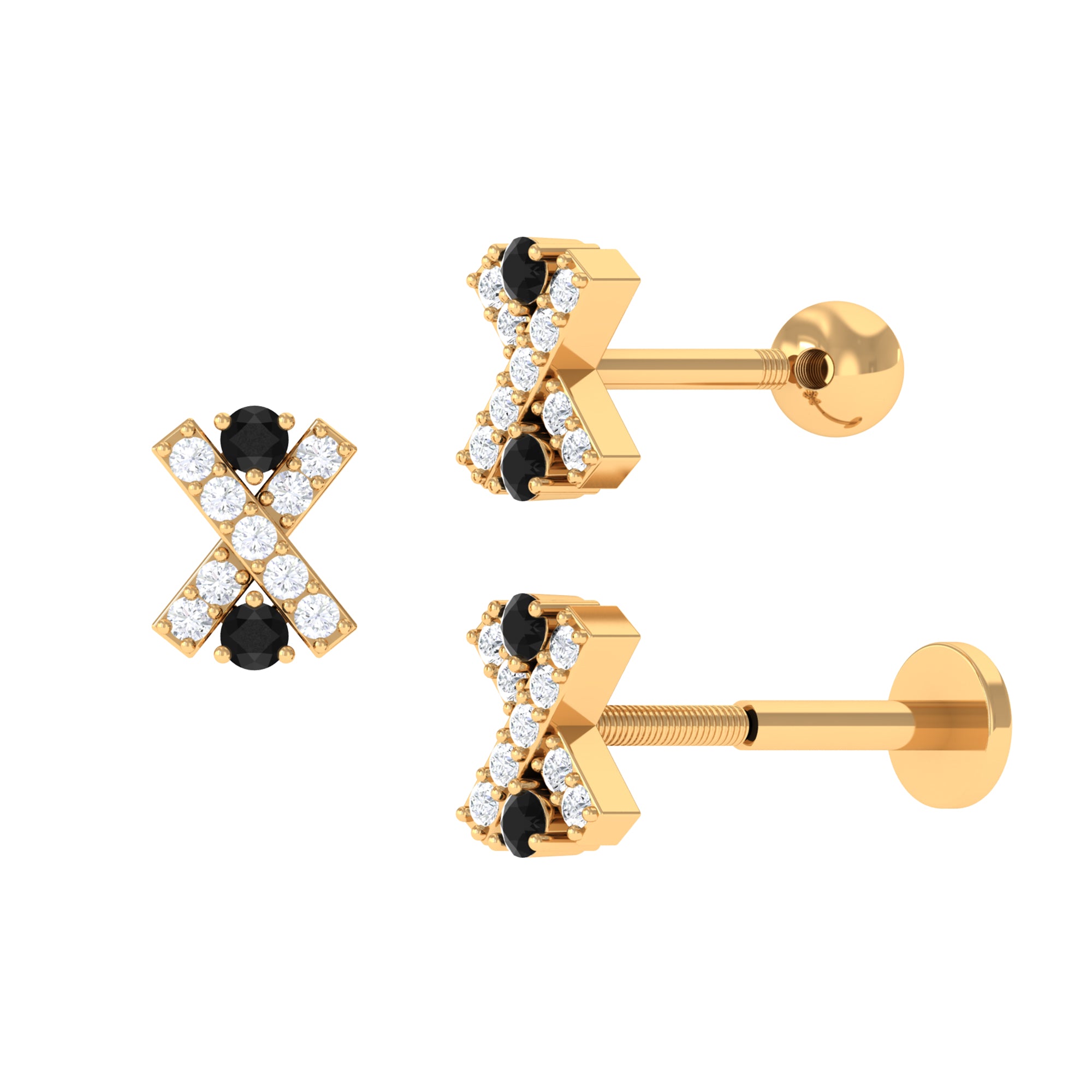 Rosec Jewels-Black Diamond and Moissanite X Cartilage Earring in Gold