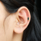 Rosec Jewels-Simple Baguette Black Onyx Helix Earring in Bezel Setting