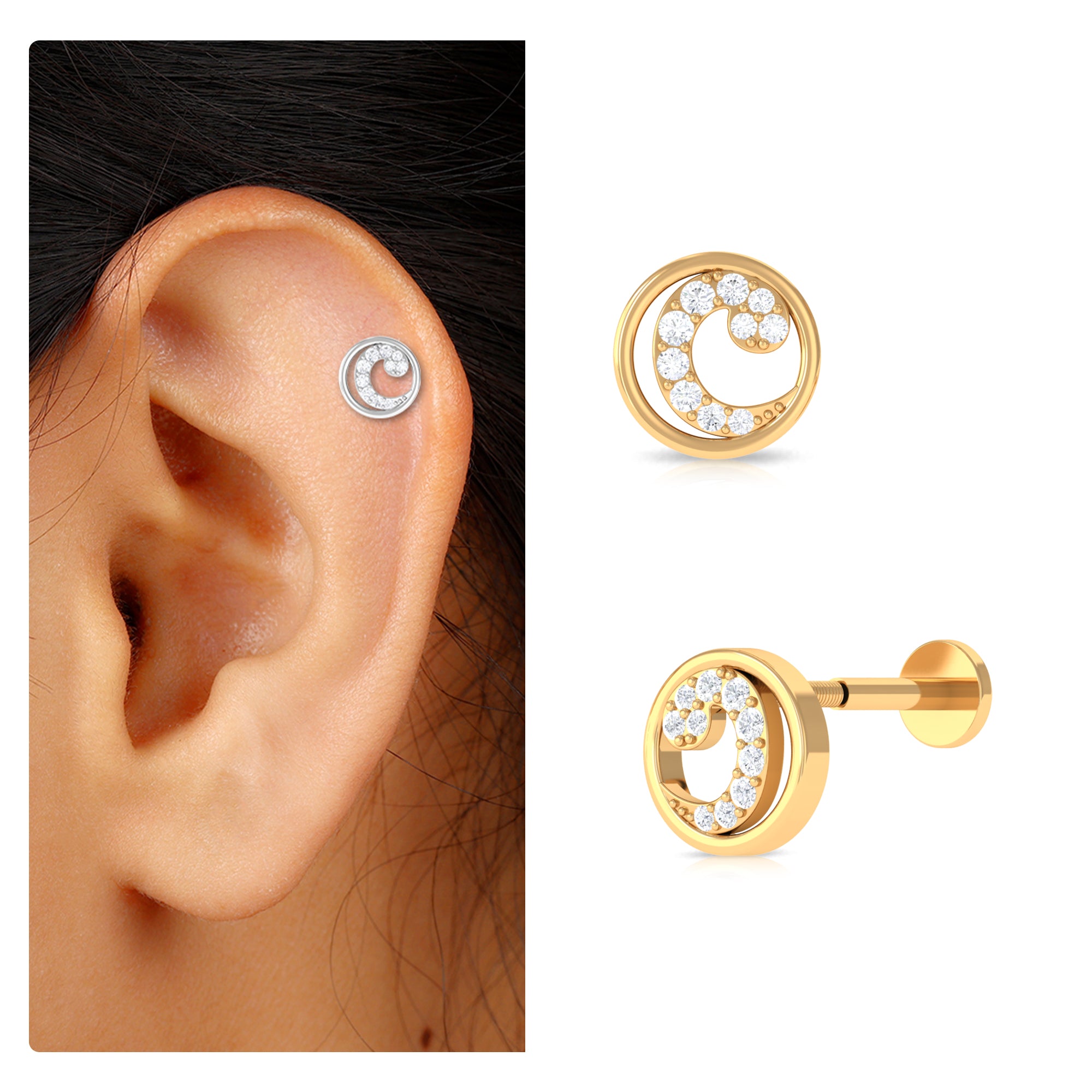 Rosec Jewels-Real Diamond Circle Earring for Cartilage Piercing