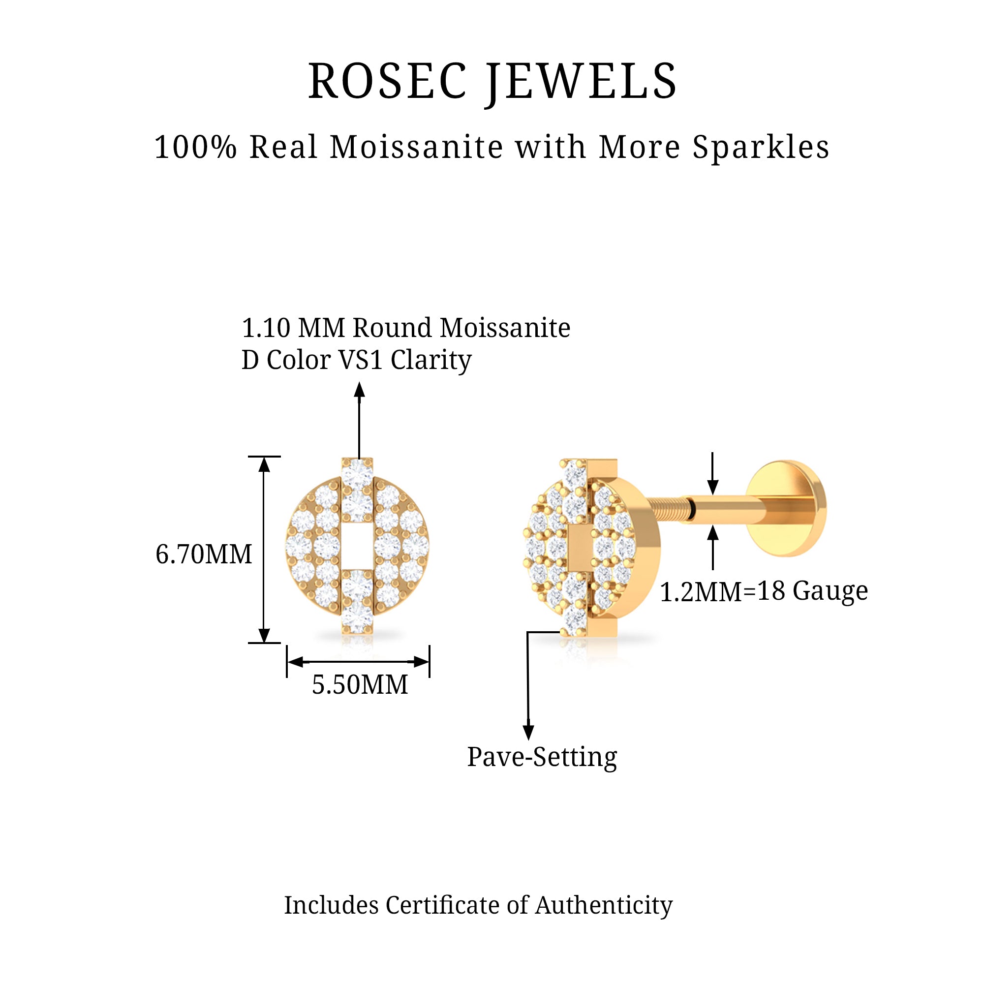 Rosec Jewels-Moissanite Unique Cartilage Earring in Gold