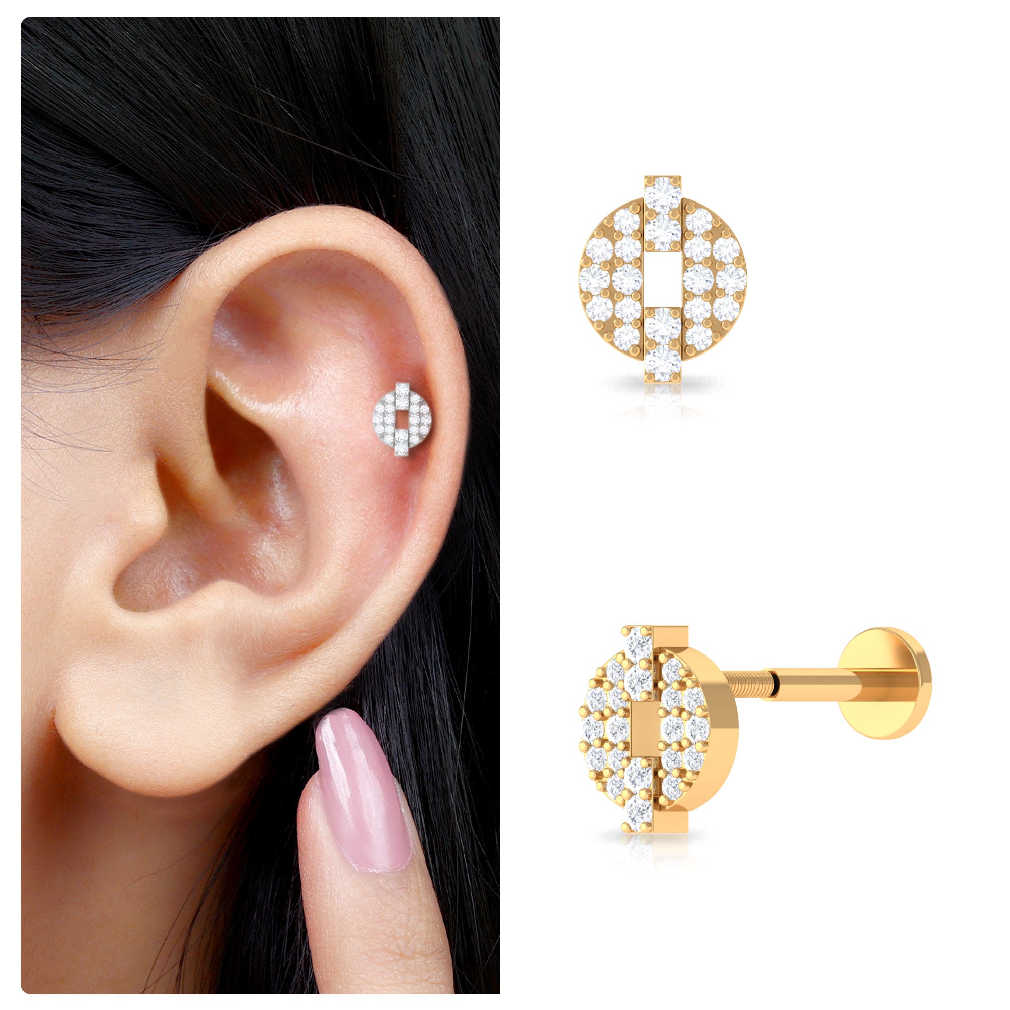 Rosec Jewels-Moissanite Unique Cartilage Earring in Gold