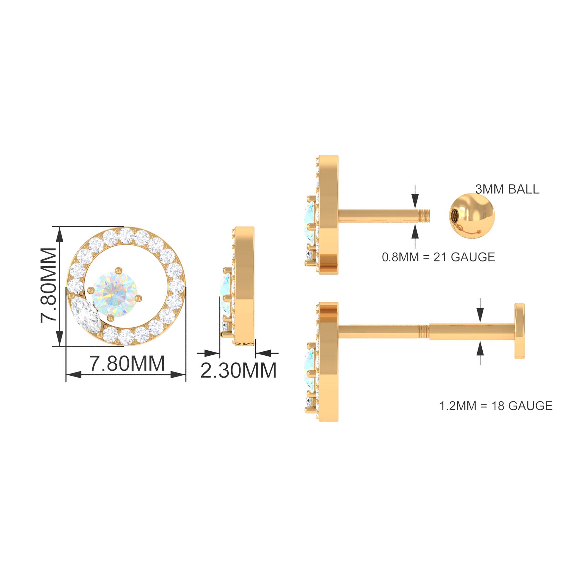 Rosec Jewels-Ethiopian Opal and Moissanite Circle Cartilage Earring in Gold