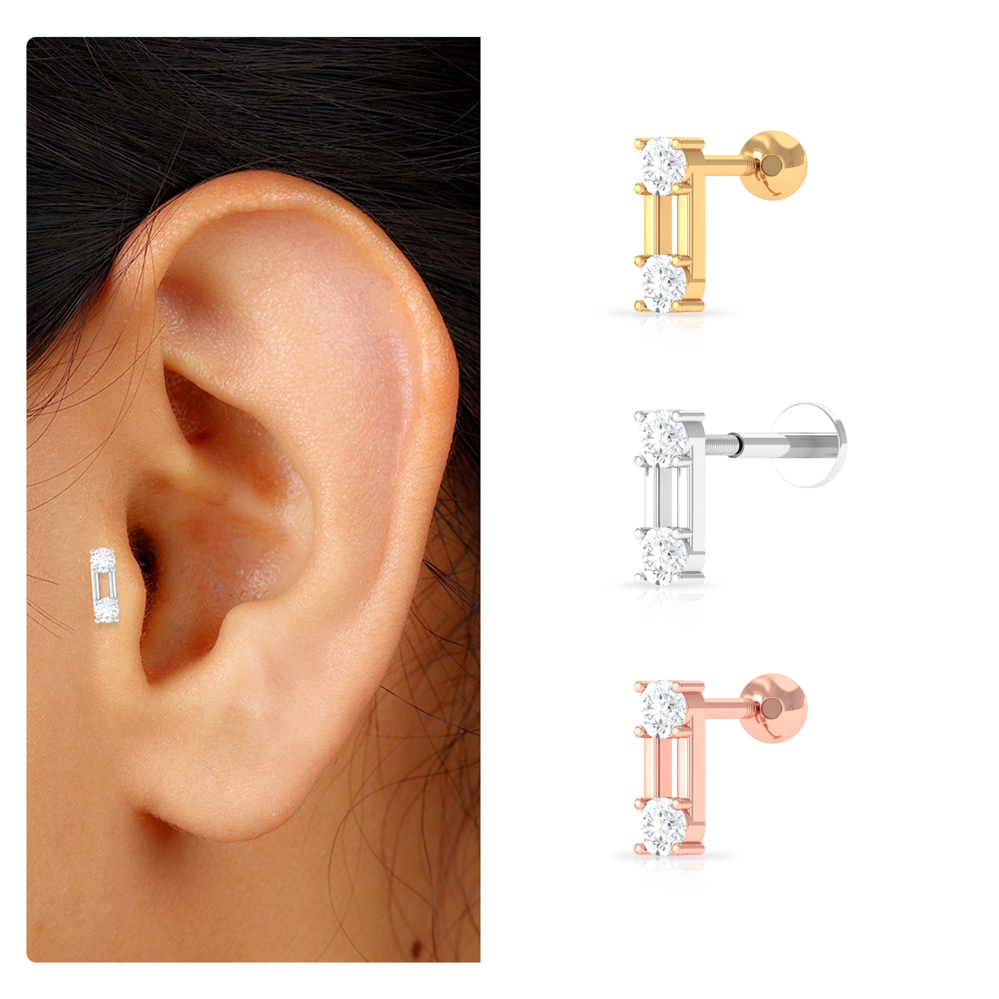 Rosec Jewels-Dainty Moissanite Bar Tragus Earring in Gold