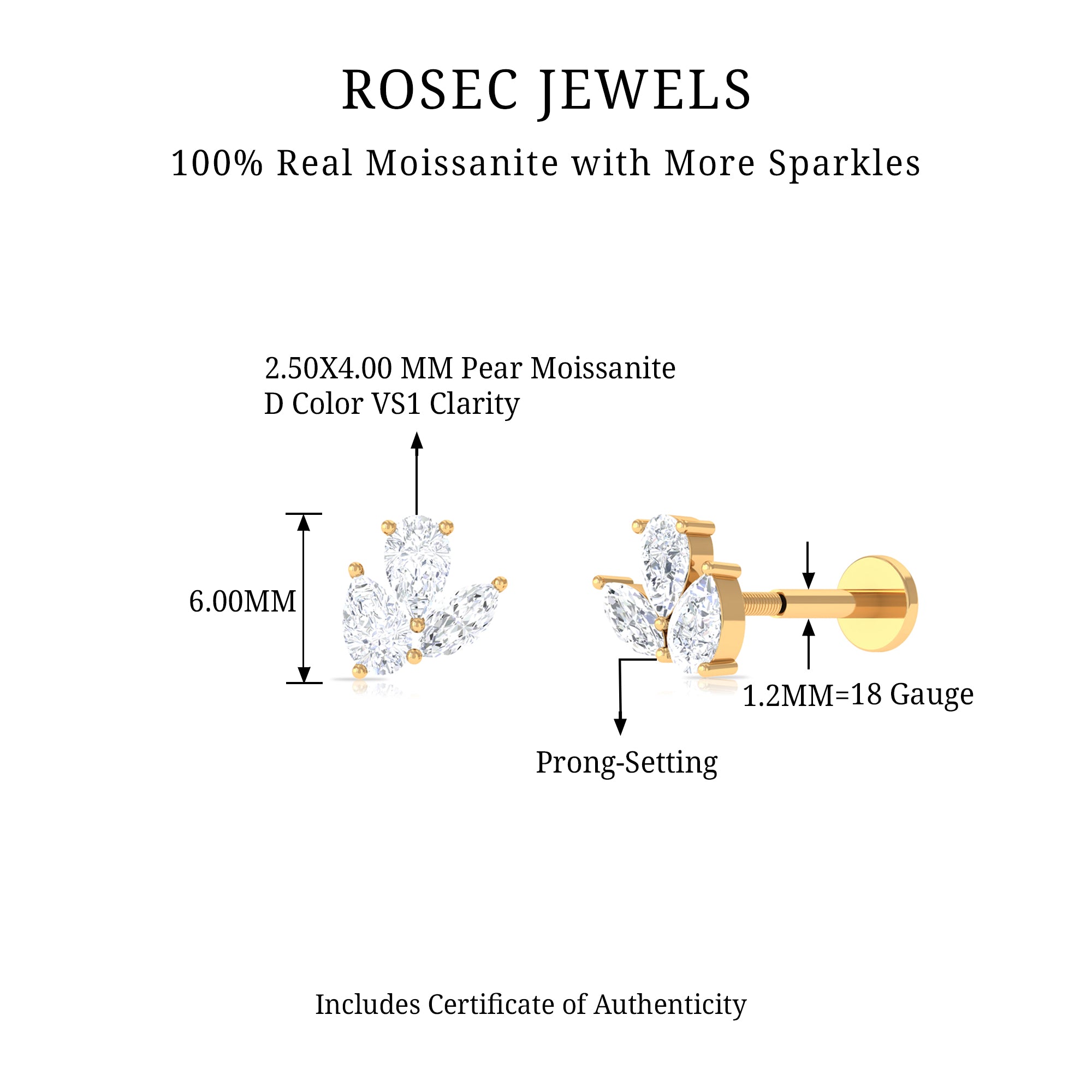 Rosec Jewels-Pear and Marquise Cut Moissanite Cluster Cartilage Earring