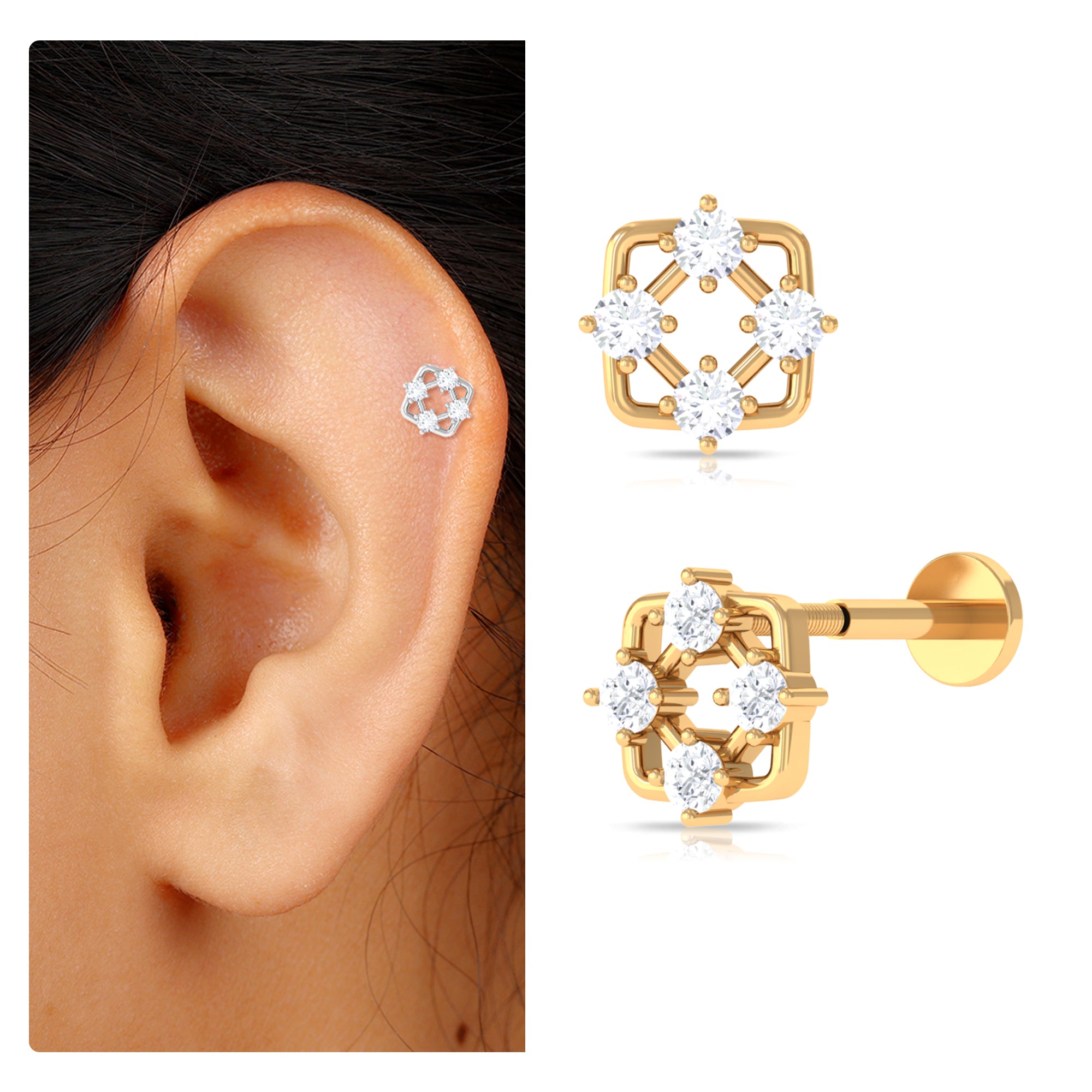 Rosec Jewels-Unique Round Moissanite Conch Earring in Gold