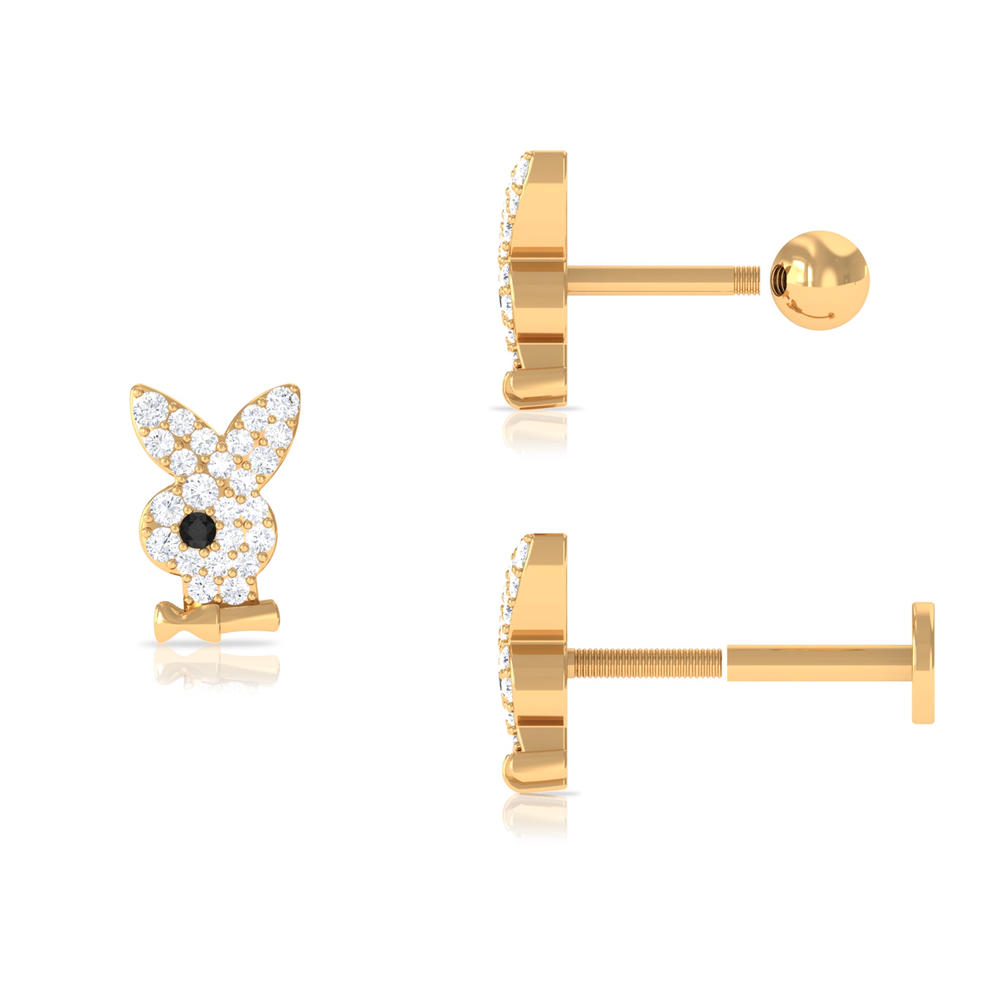 Rosec Jewels-Black Diamond and Moissanite Cute Bunny Helix Earring