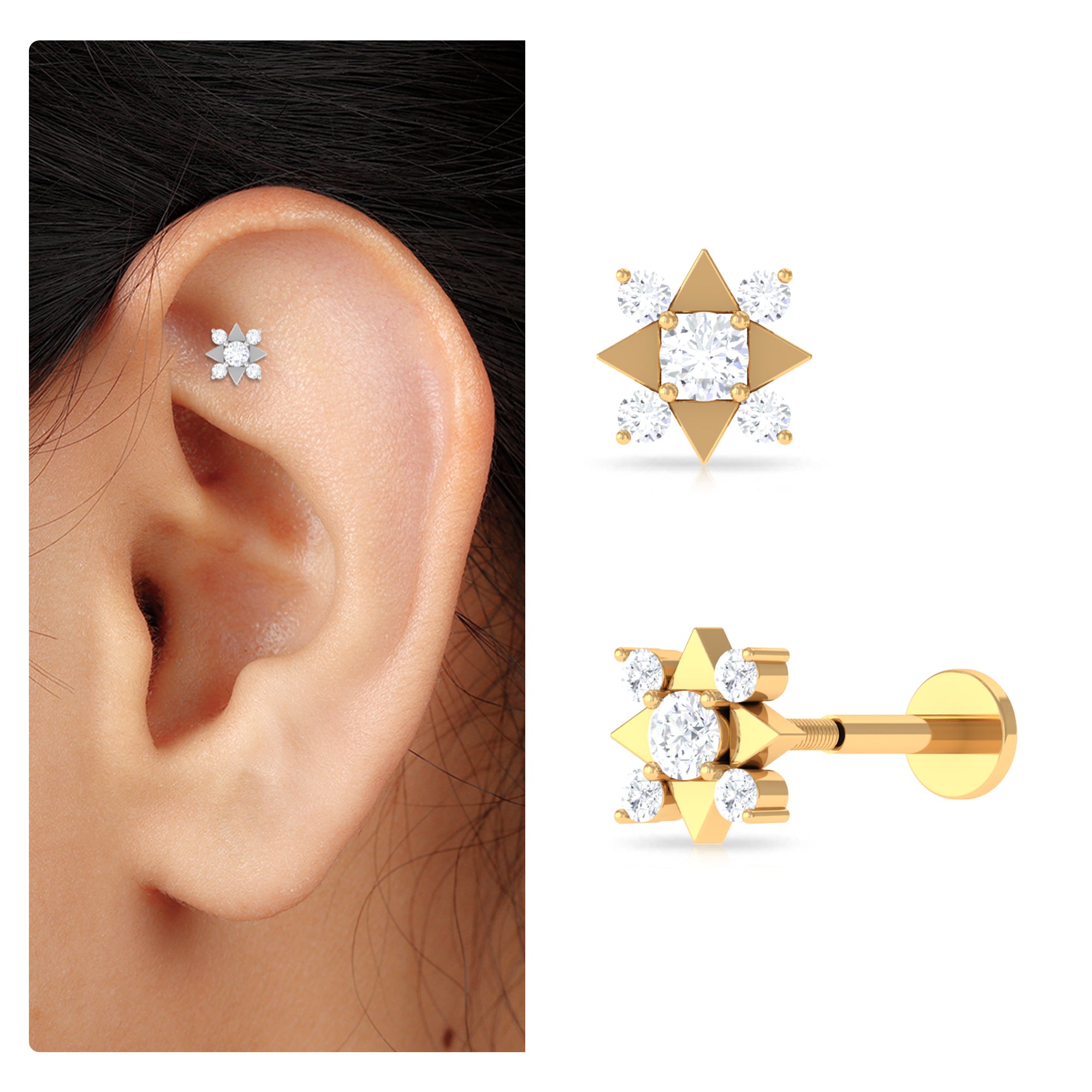 Rosec Jewels-Certified Moissanite Art Deco Earring for Conch Piercing