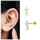 Rosec Jewels-Pear Cut Ethiopian Opal and Moissanite Helix Earring in Gold