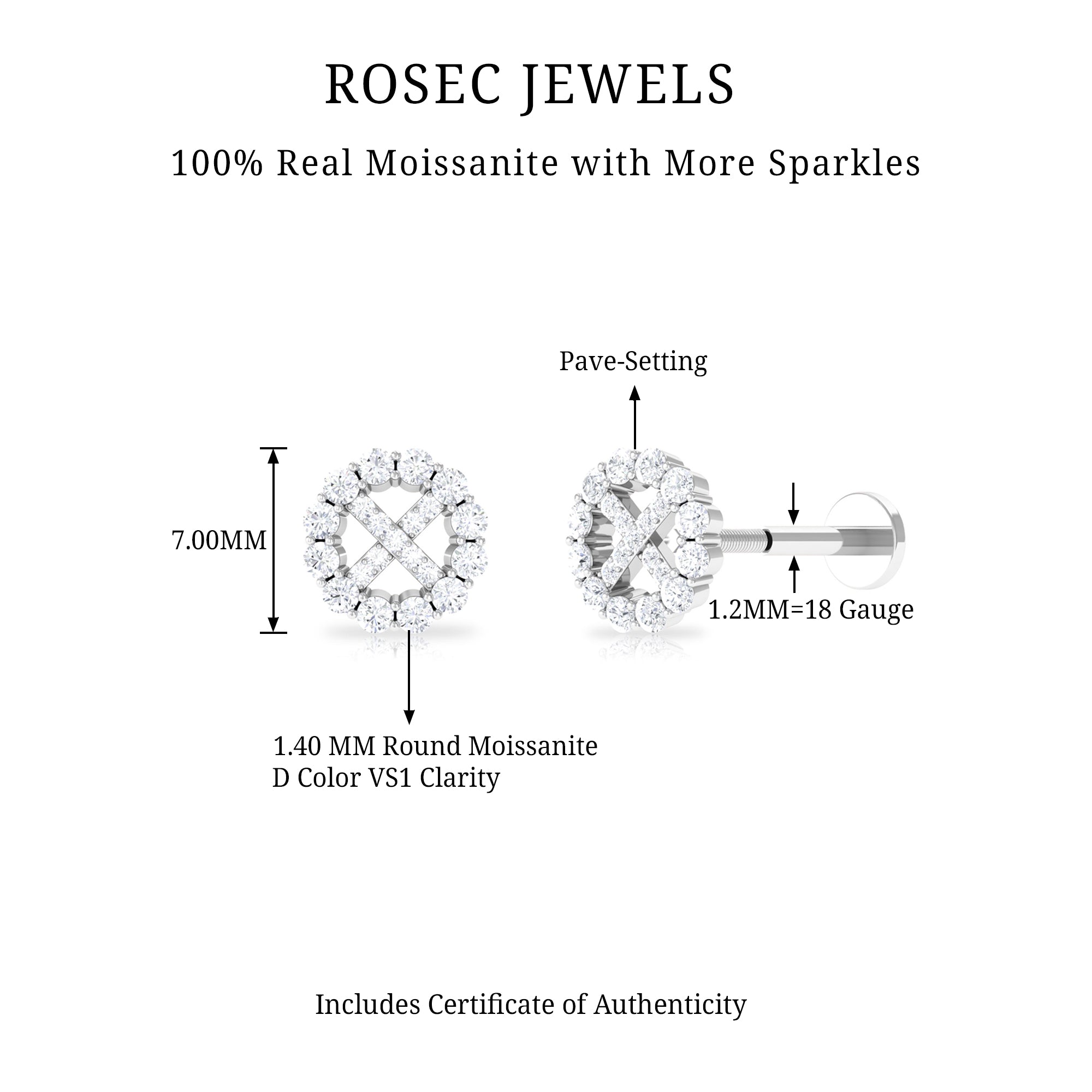 Rosec Jewels-Round Moissanite Minimal Cartilage Earring in Gold