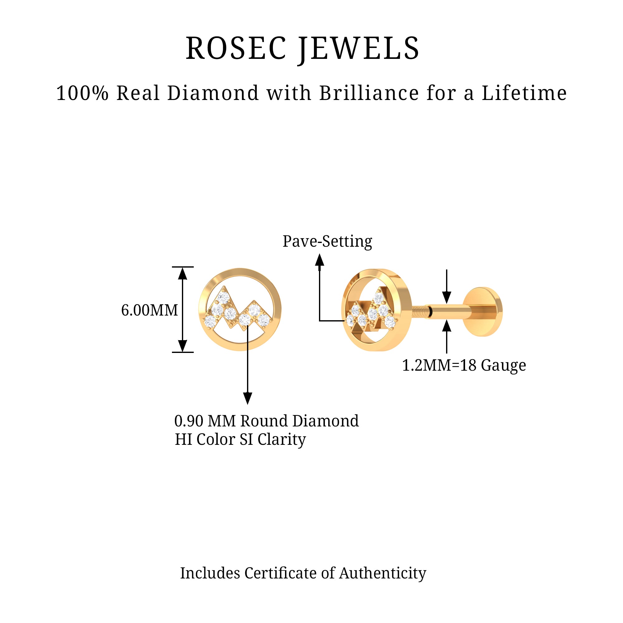 Rosec Jewels-Genuine Diamond Unique Circle Earring for Cartilage Piercing