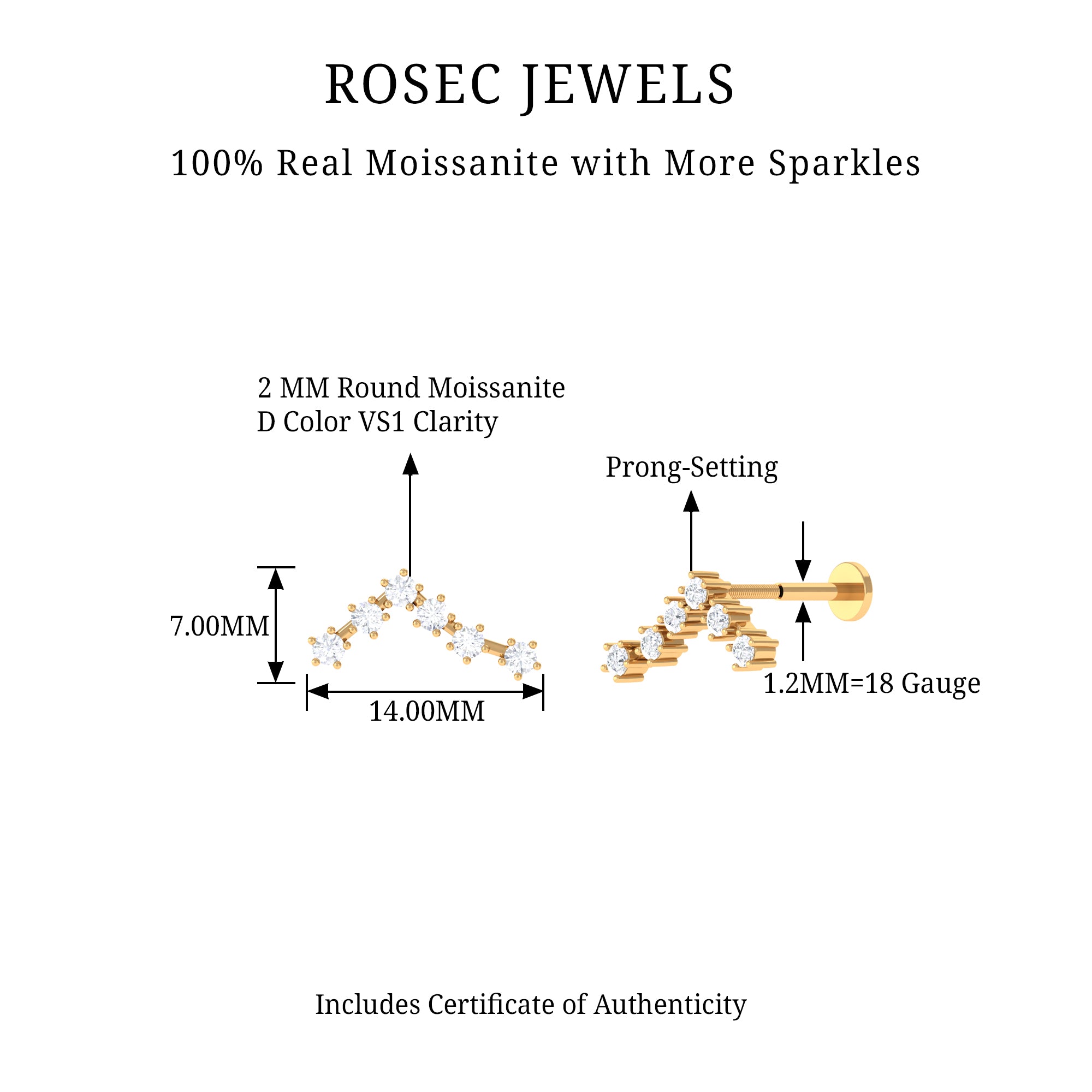 Rosec Jewels-Certified Moissanite Pisces Zodiac Crawler Earring