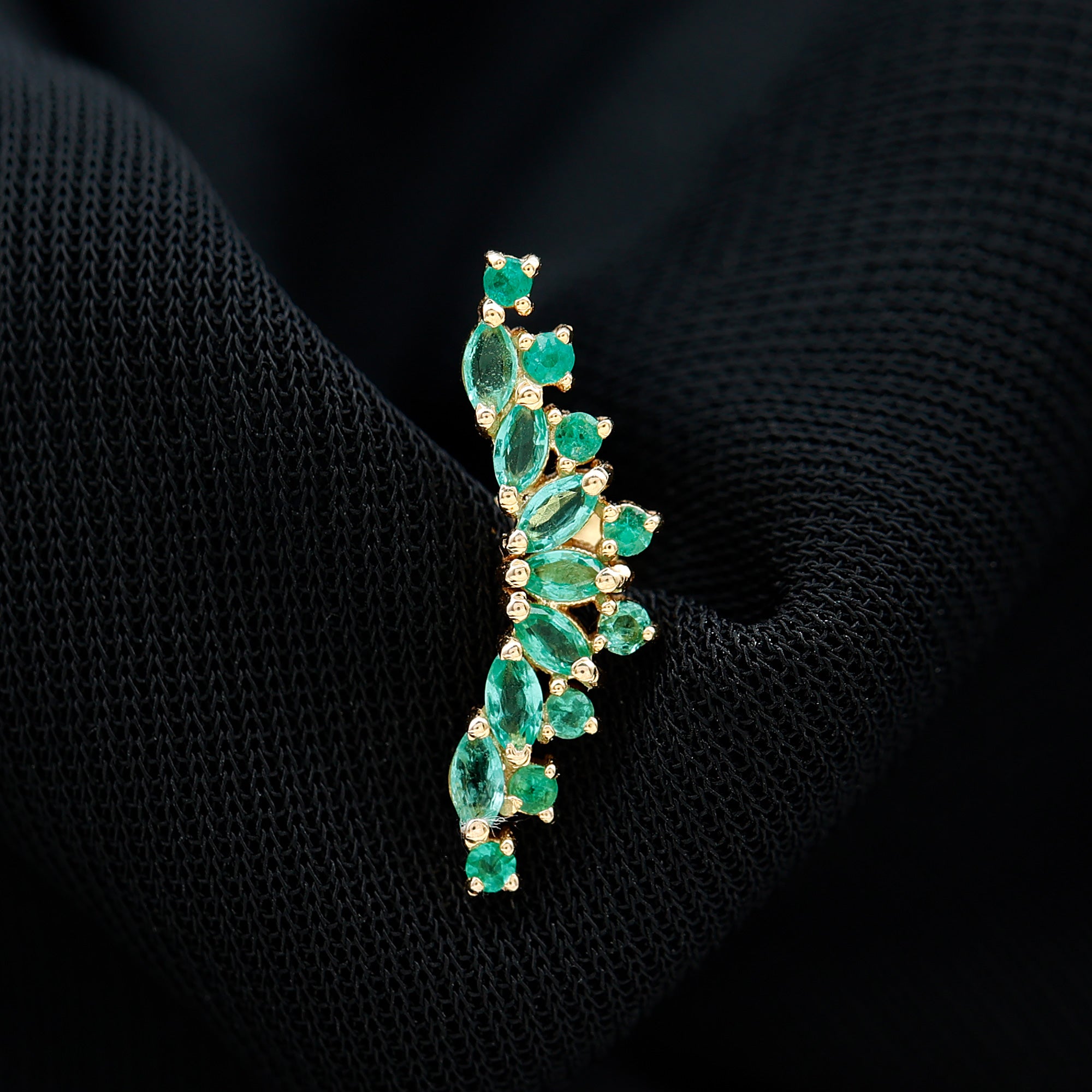 Rosec Jewels-Unique Marquise Emerald Crawler Cartilage Earring in Gold