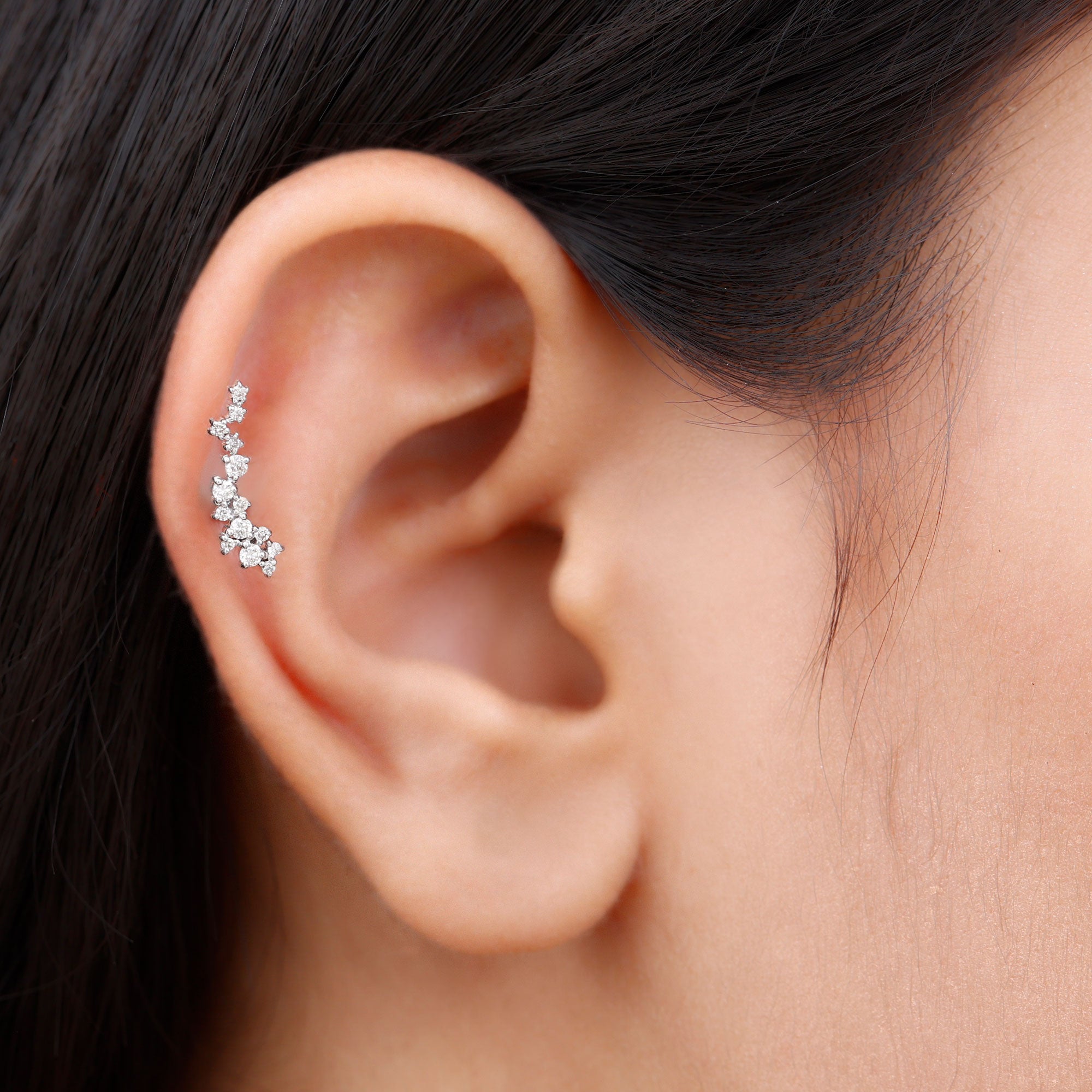 Rosec Jewels-Certified Moissanite Cluster Crawler Earring in Gold