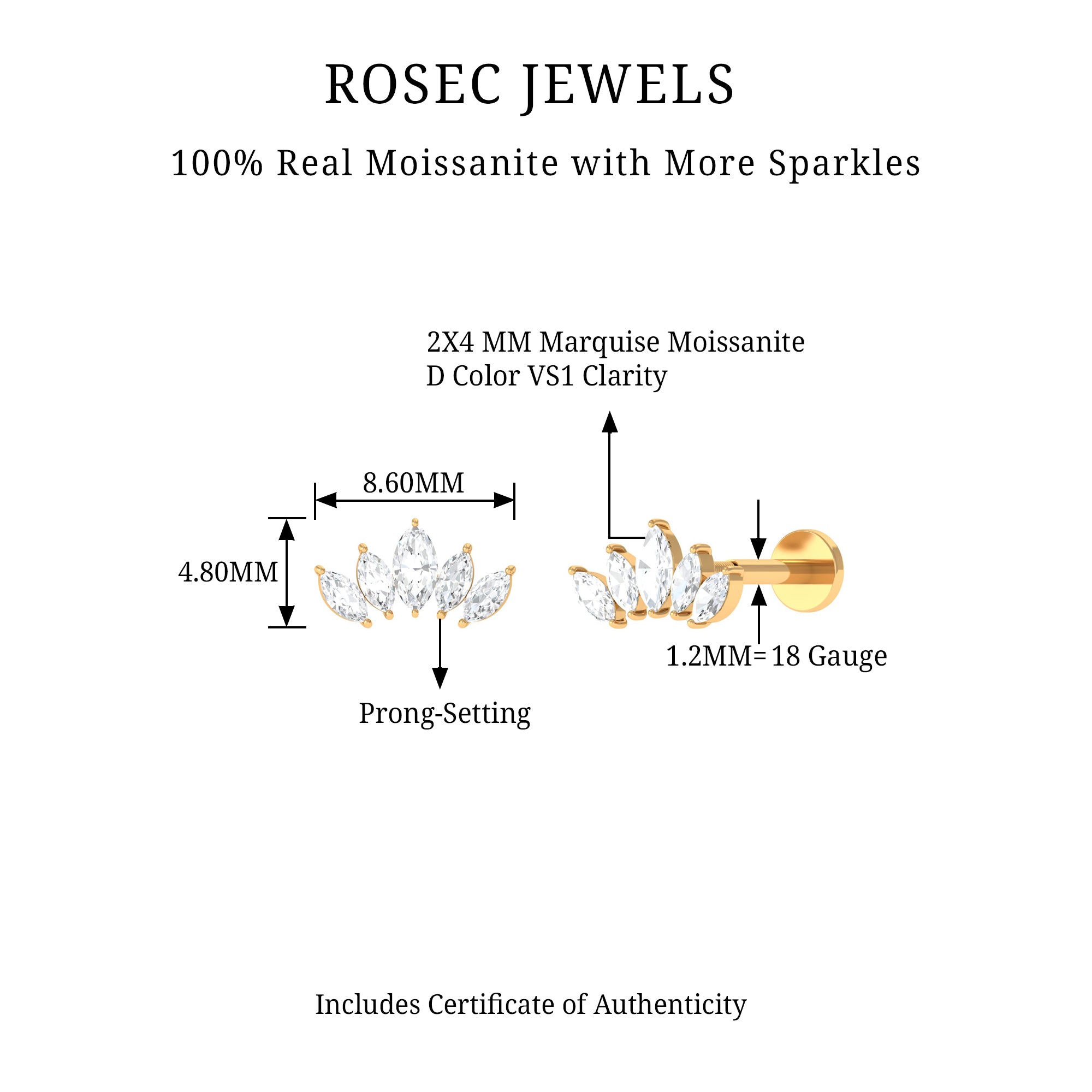 Rosec Jewels-Marquise Moissanite Leaf Ear Crawler Earring