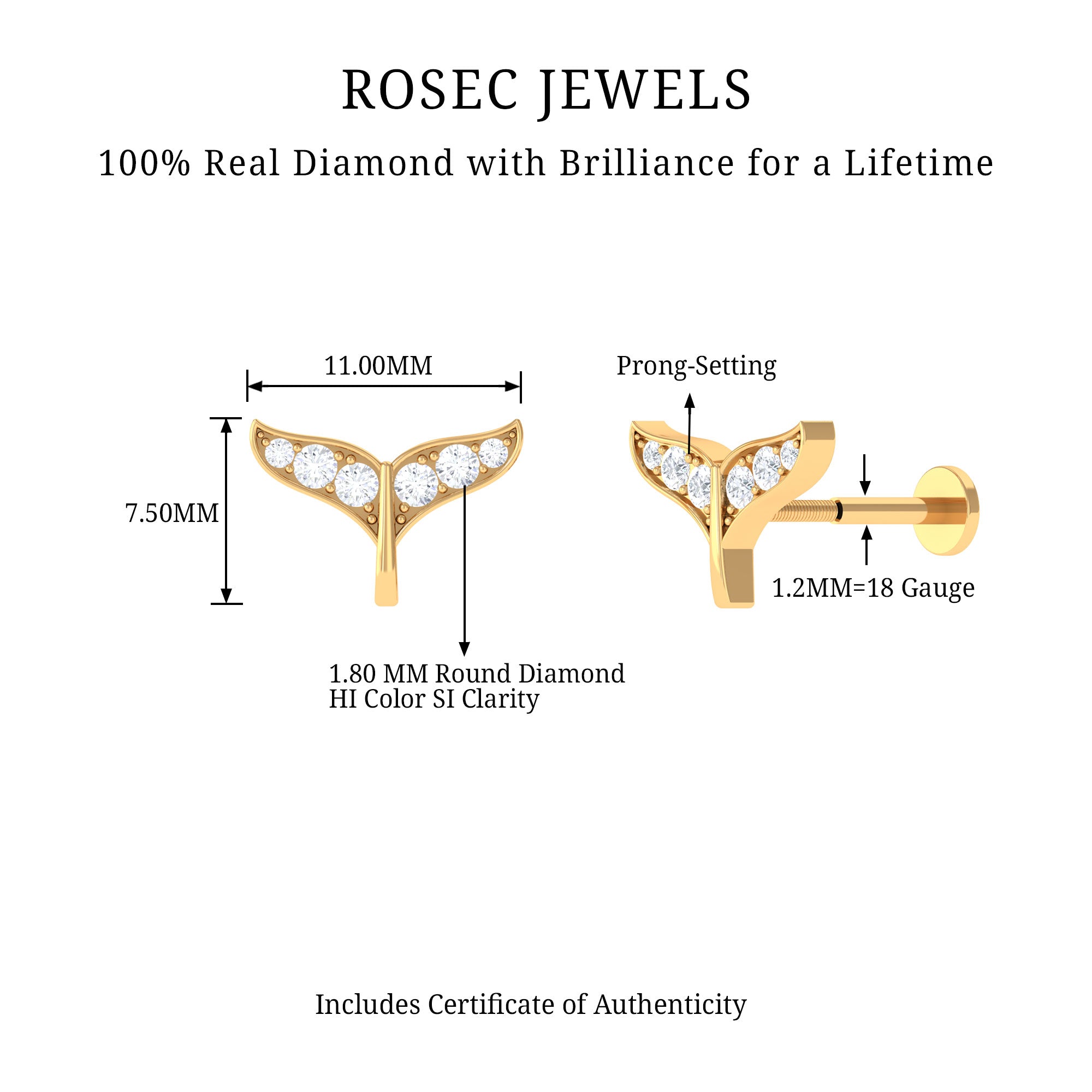 Rosec Jewels-Certified Diamond Dolphin Tail Helix Earring