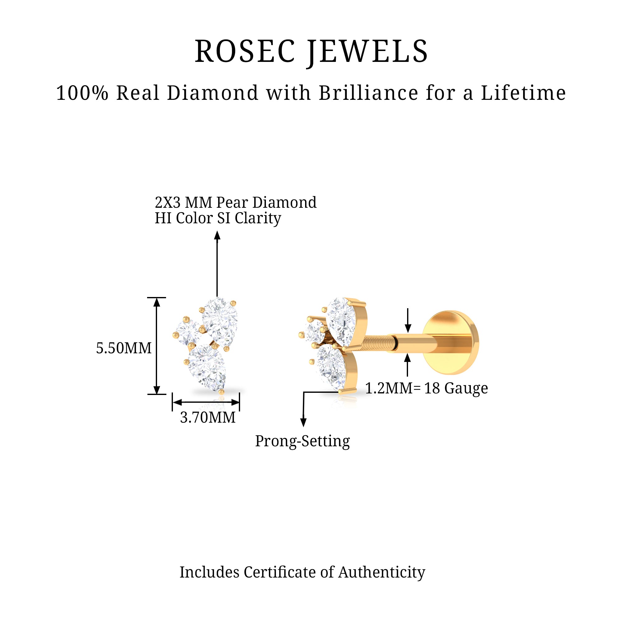 Rosec Jewels-Natural Three Diamond Cluster Tragus Earring