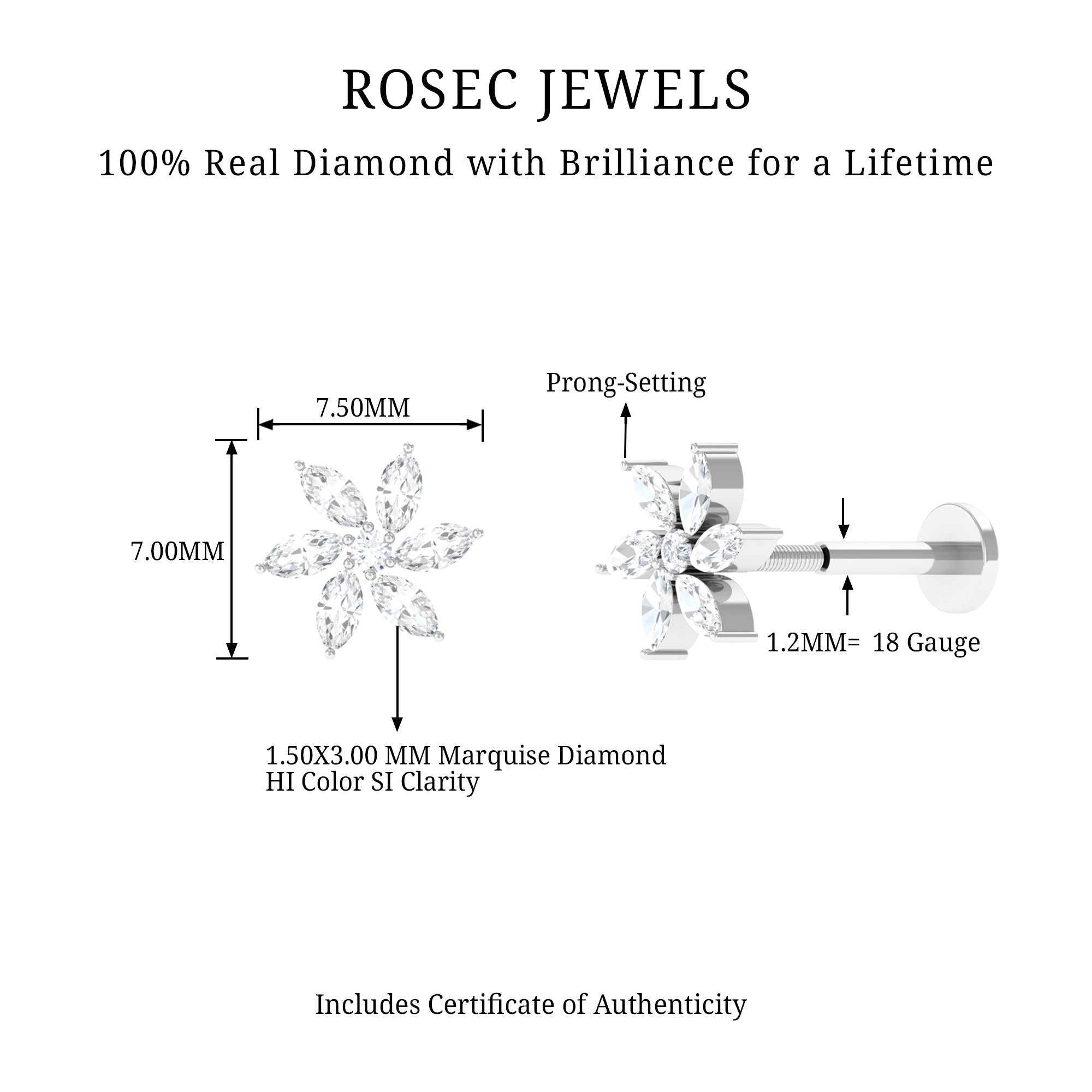 Rosec Jewels-Natural Marquise Diamond Flower Helix Earring