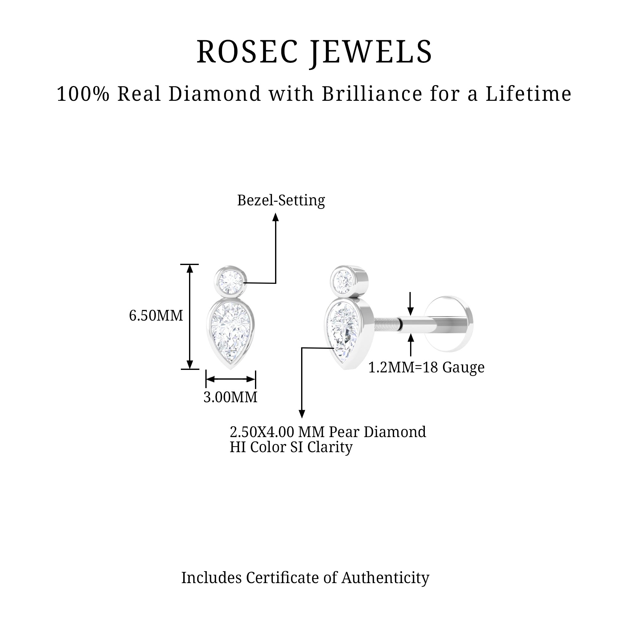 Rosec Jewels-Pear Shape Diamond Two Stone Helix Earring