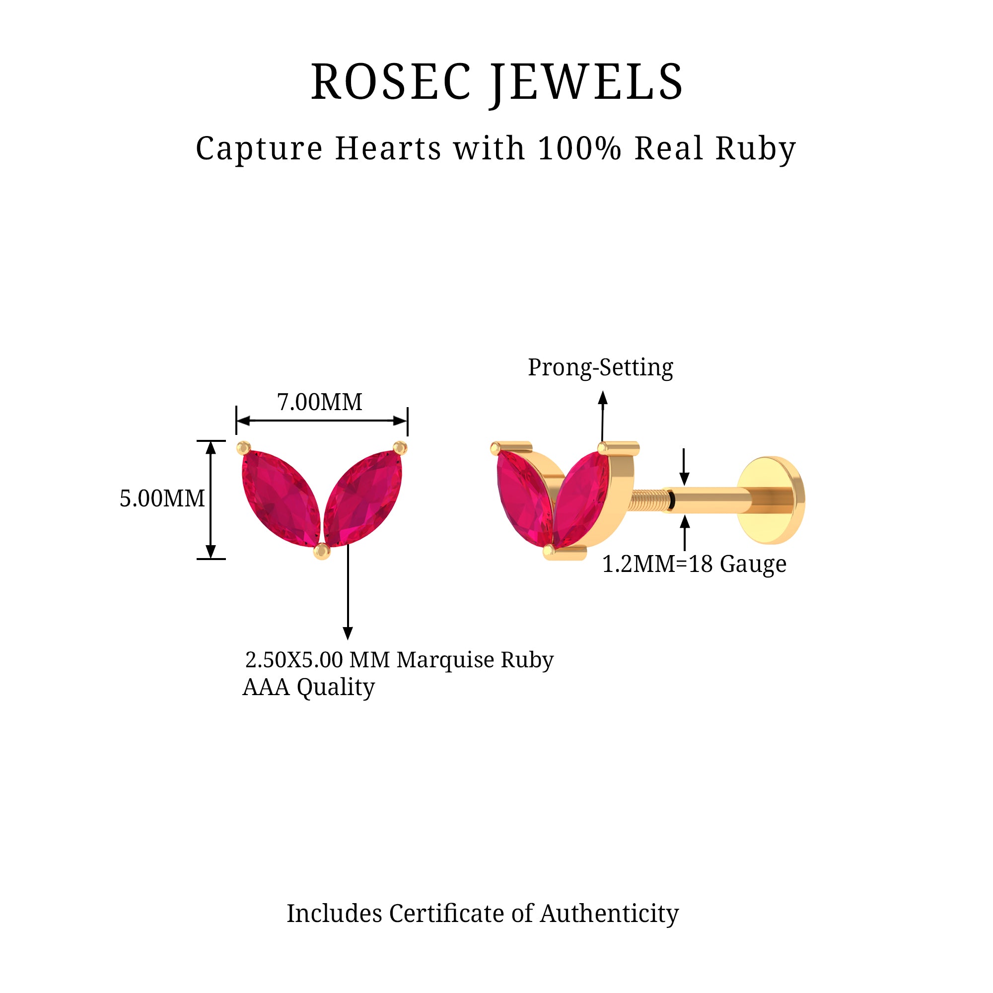 Rosec Jewels-Marquise Ruby Two Stone Cartilage Earring