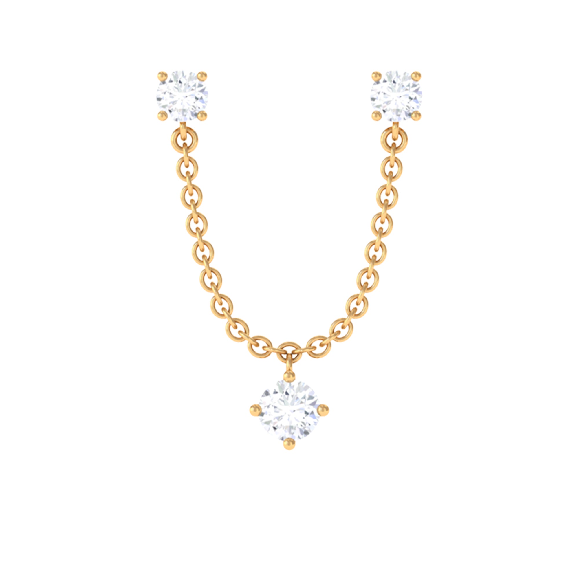 Rosec Jewels-Round Moissanite Chain Earring for Double Piercing