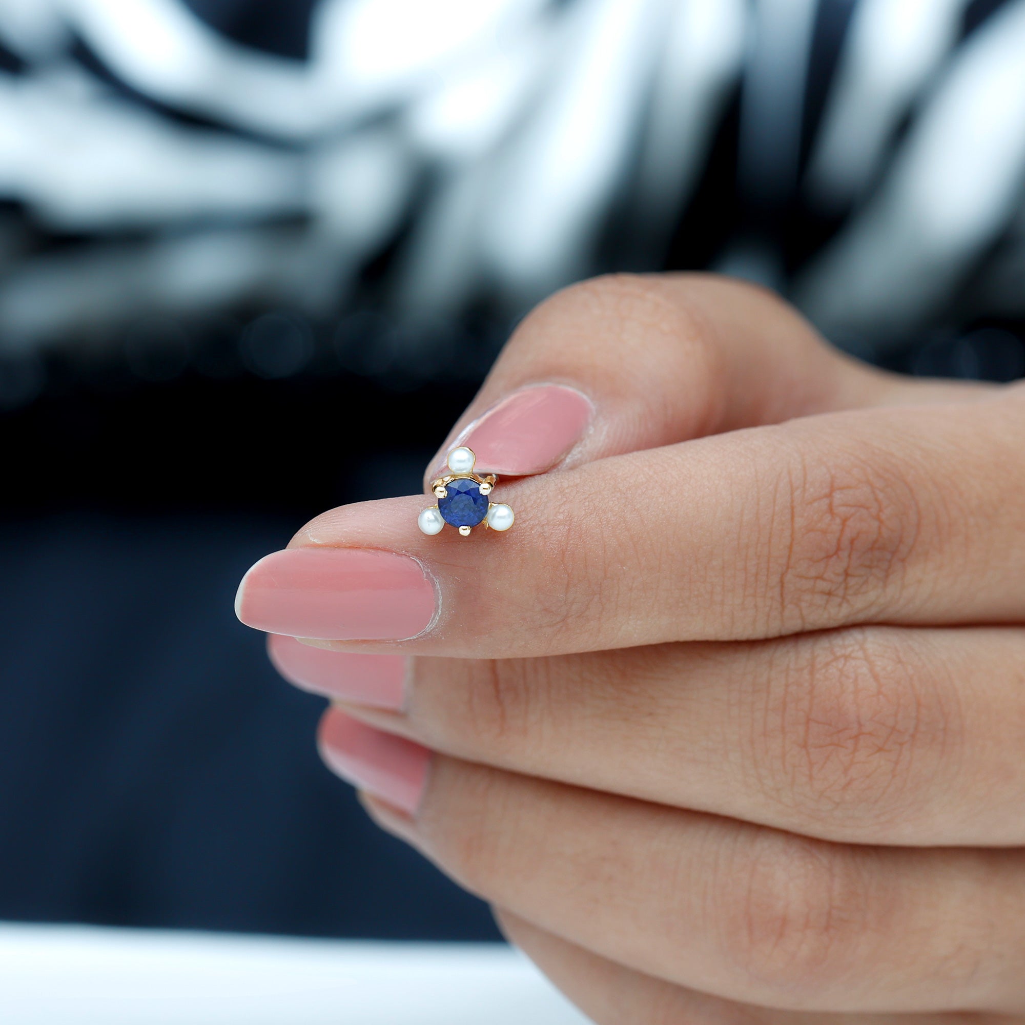 Rosec Jewels-Blue Sapphire and Freshwater Pearl Cartilage Earring