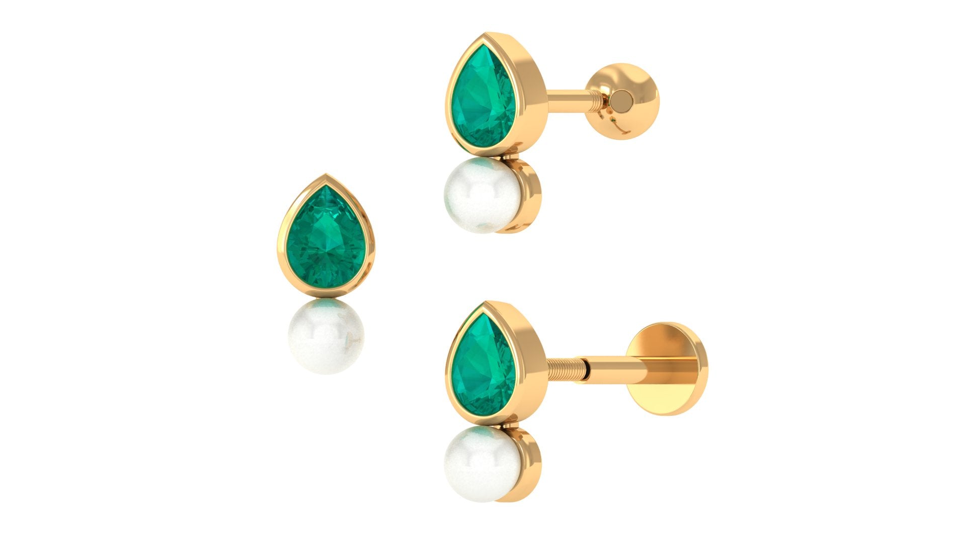 Rosec Jewels-Pear Cut Green Emerald and Freshwater Pearl Tragus Earring