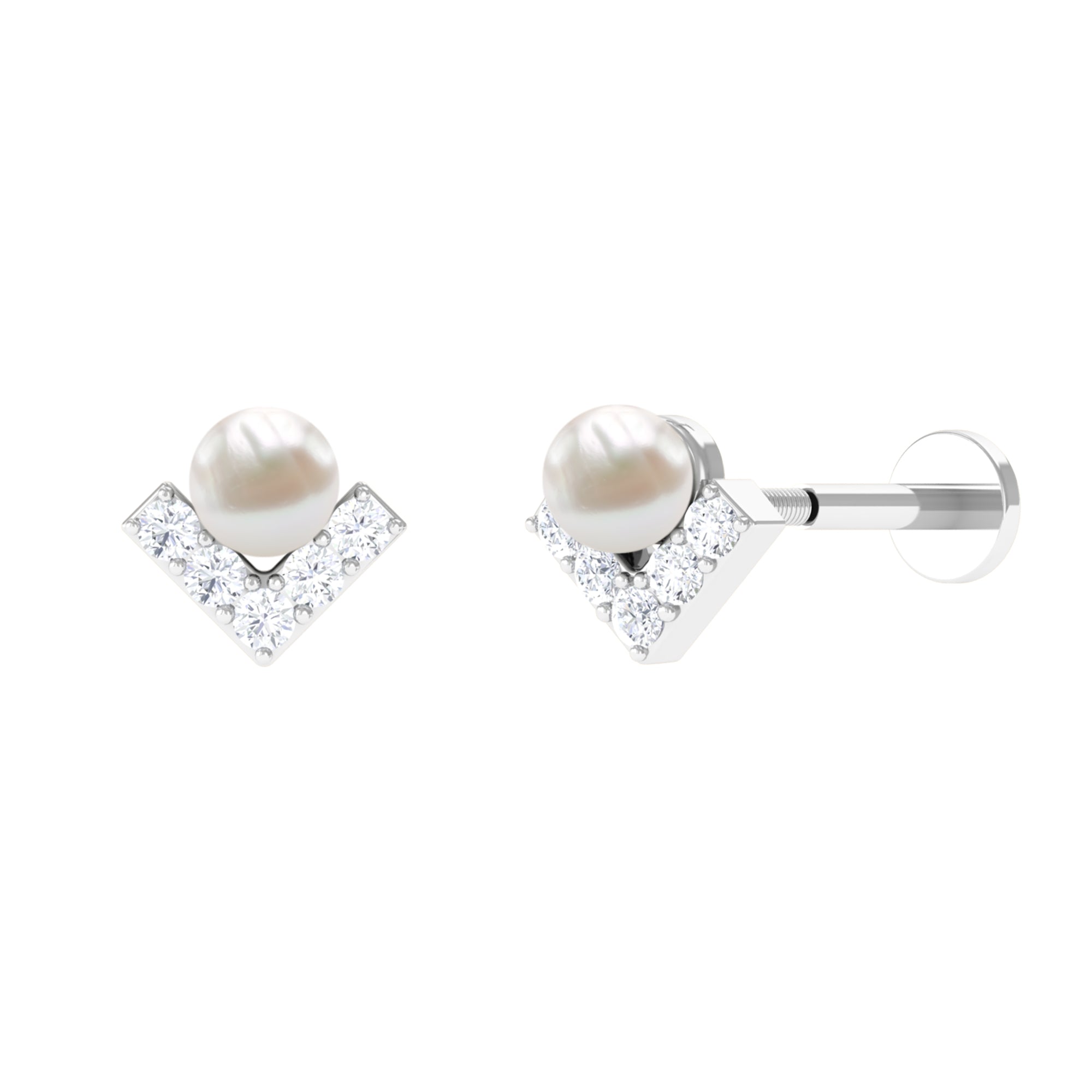 Rosec Jewels-Unique Freshwater Pearl Cartilage Earring with Moissanite