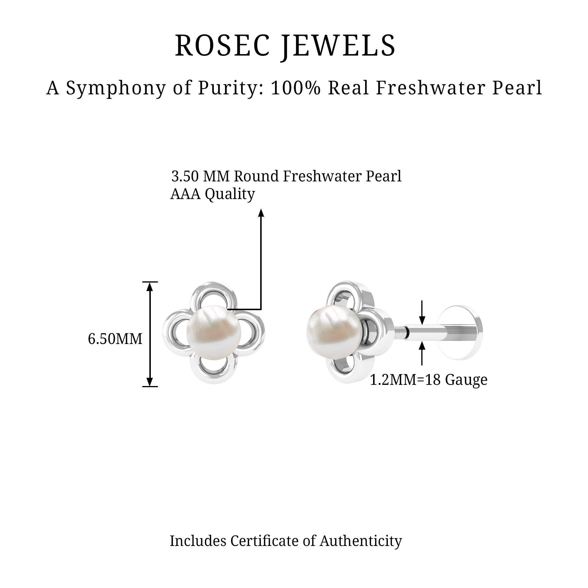 Rosec Jewels-Freshwater Pearl Solitaire Flower Cartilage Earring in Gold