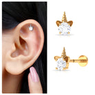 Rosec Jewels-Cute Moissanite Unicorn Helix Earring in Gold