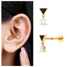 Rosec Jewels-Unique Diamond Triangle Helix Drop Earring with Black Enamel