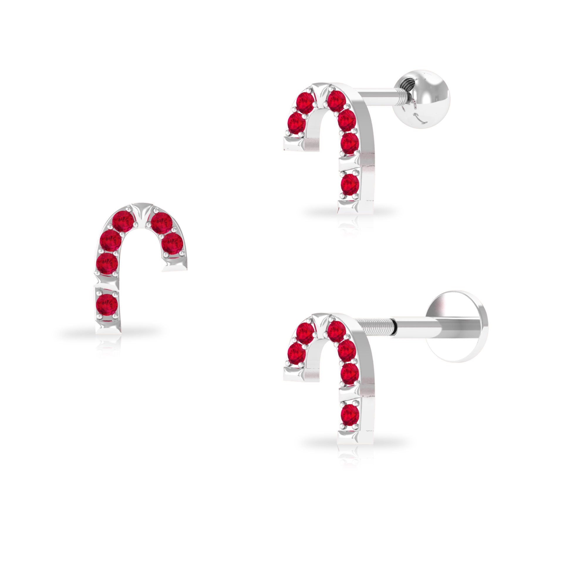 Rosec Jewels-Cute Ruby Xmas Candy Cane Helix Earring