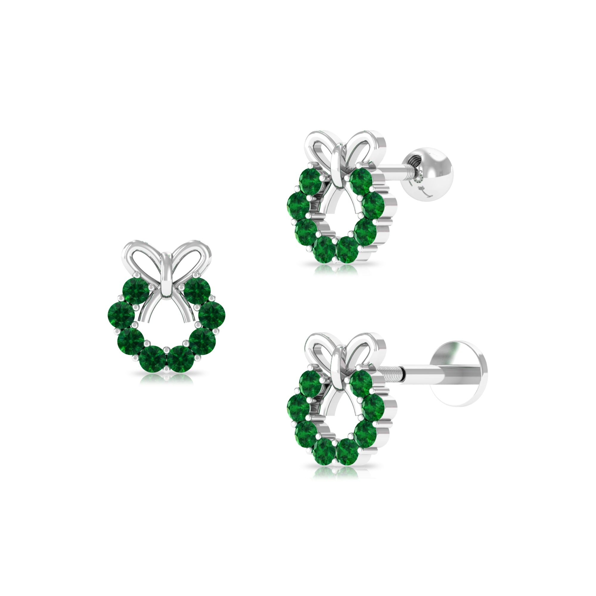 Rosec Jewels-Emerald Christmas Wreath and Gold Bow Earring