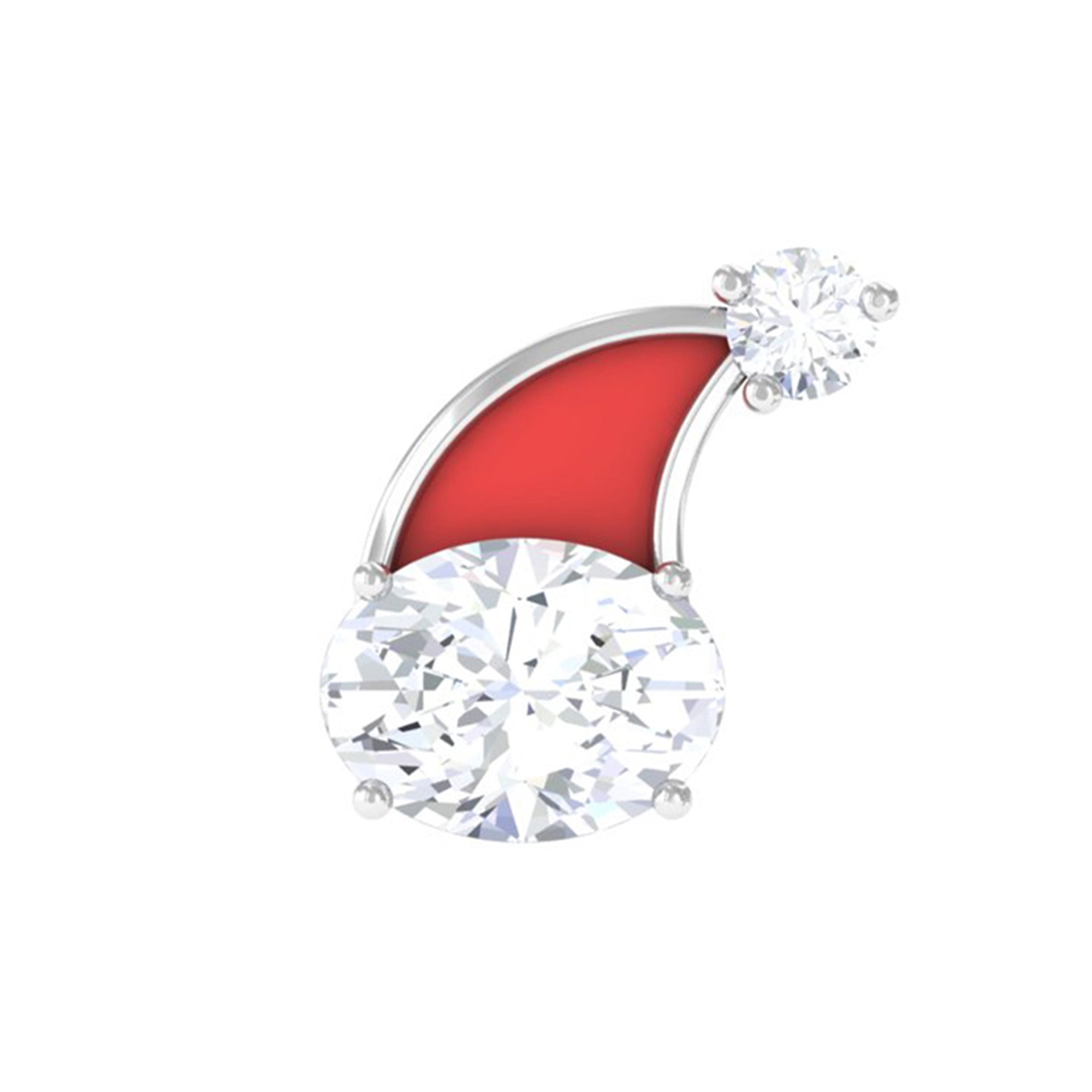 Rosec Jewels-Oval Moissanite Red Enamel Santa Hat Cartilage Earring