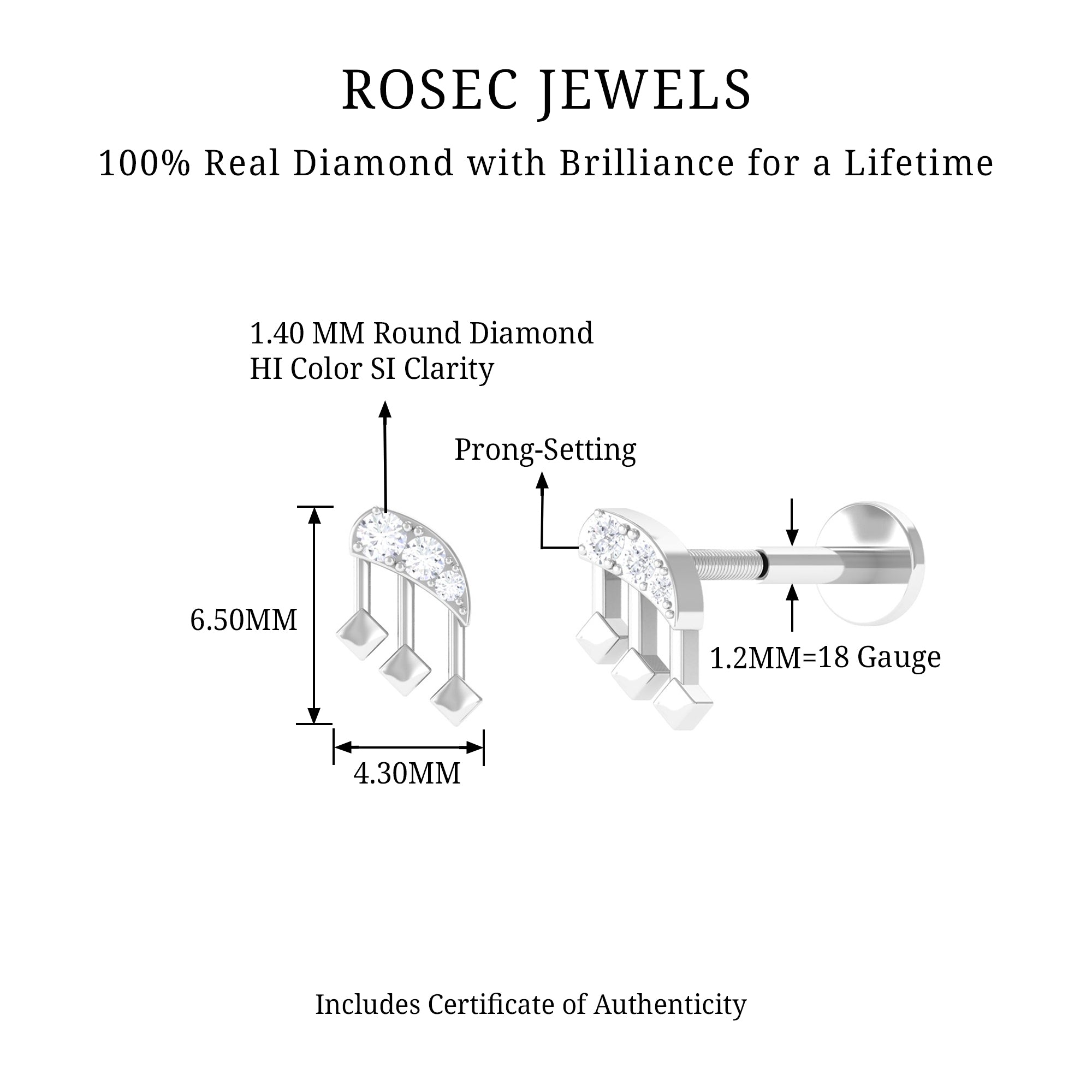 Rosec Jewels-Real Diamond Music Note Cartilage Earring