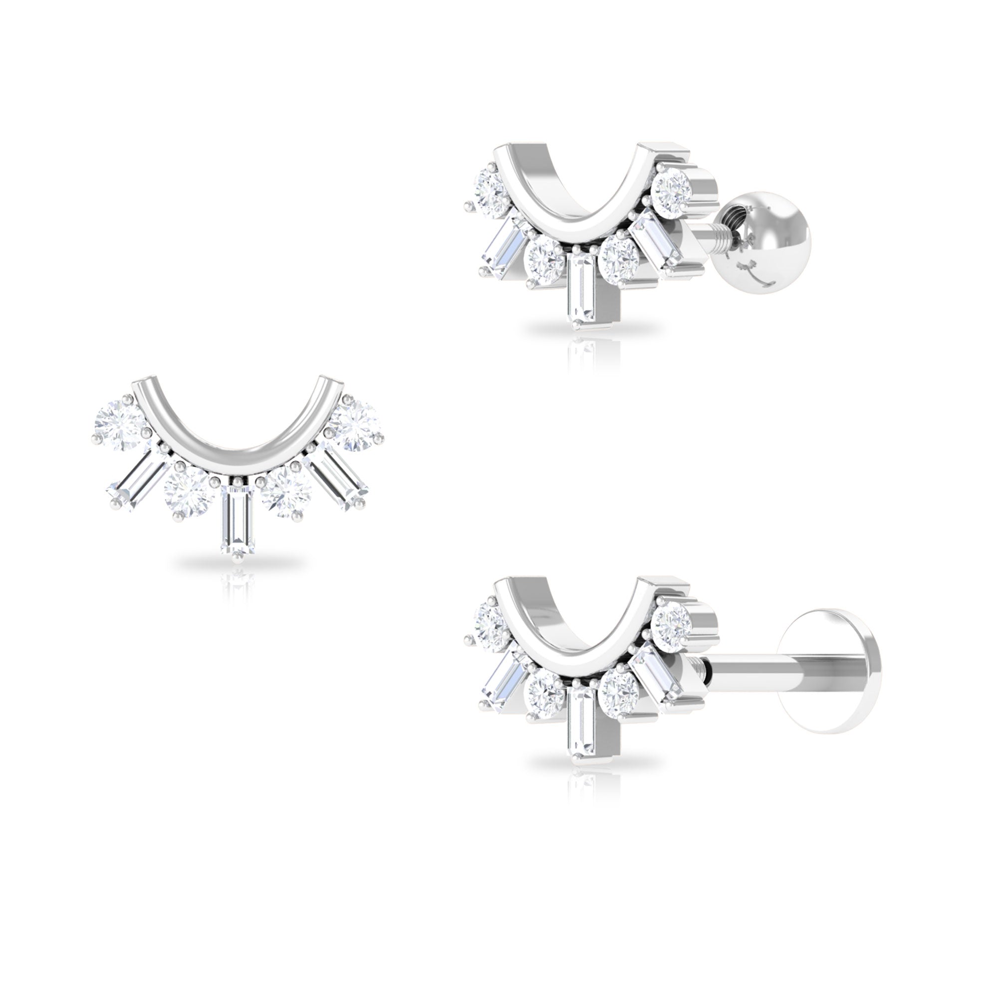 Rosec Jewels-Baguette and Round Moissanite Curved Helix Earring