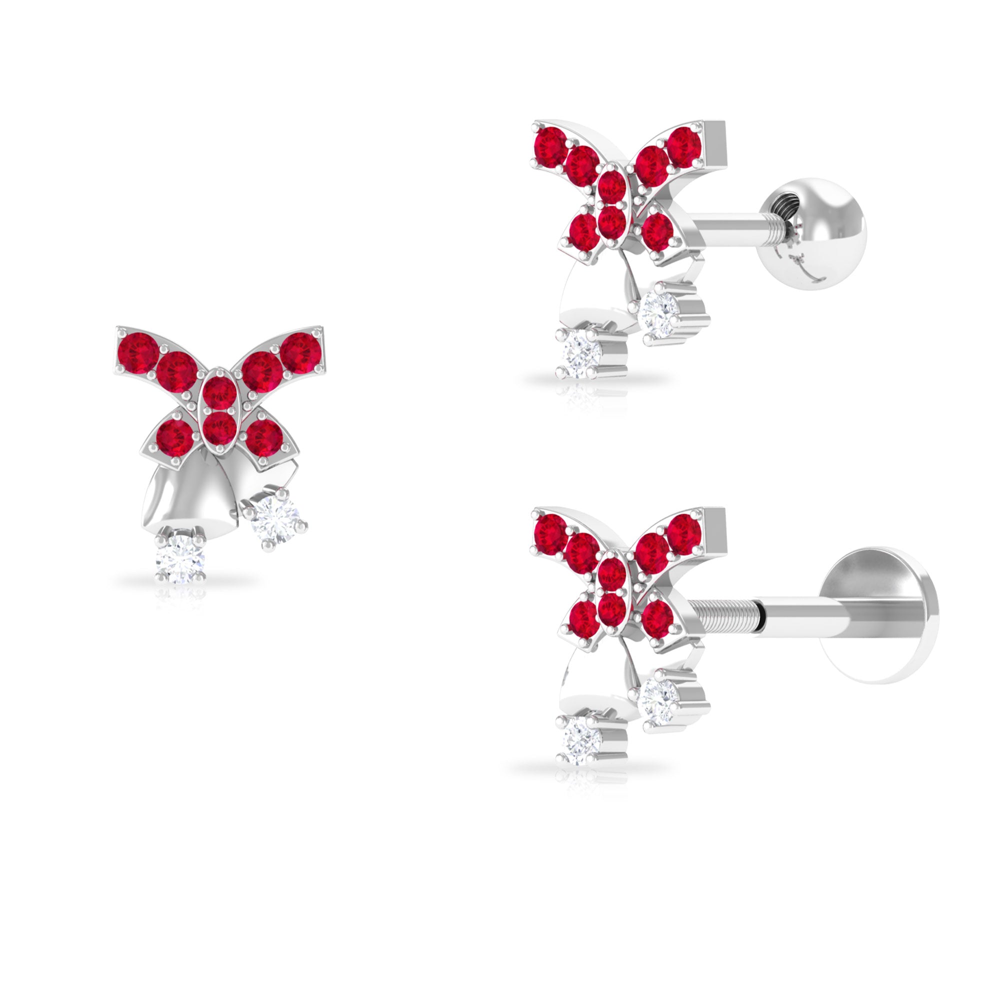 Rosec Jewels-Unique Ruby Christmas Bell Earring with Moissanite