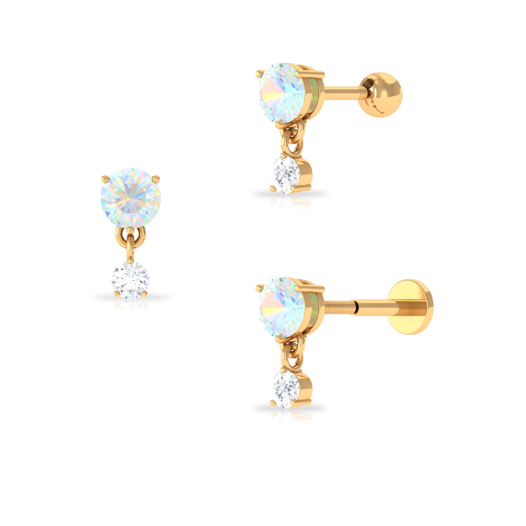 Rosec Jewels-Ethiopian Opal Moissanite Helix Drop Earring in Gold