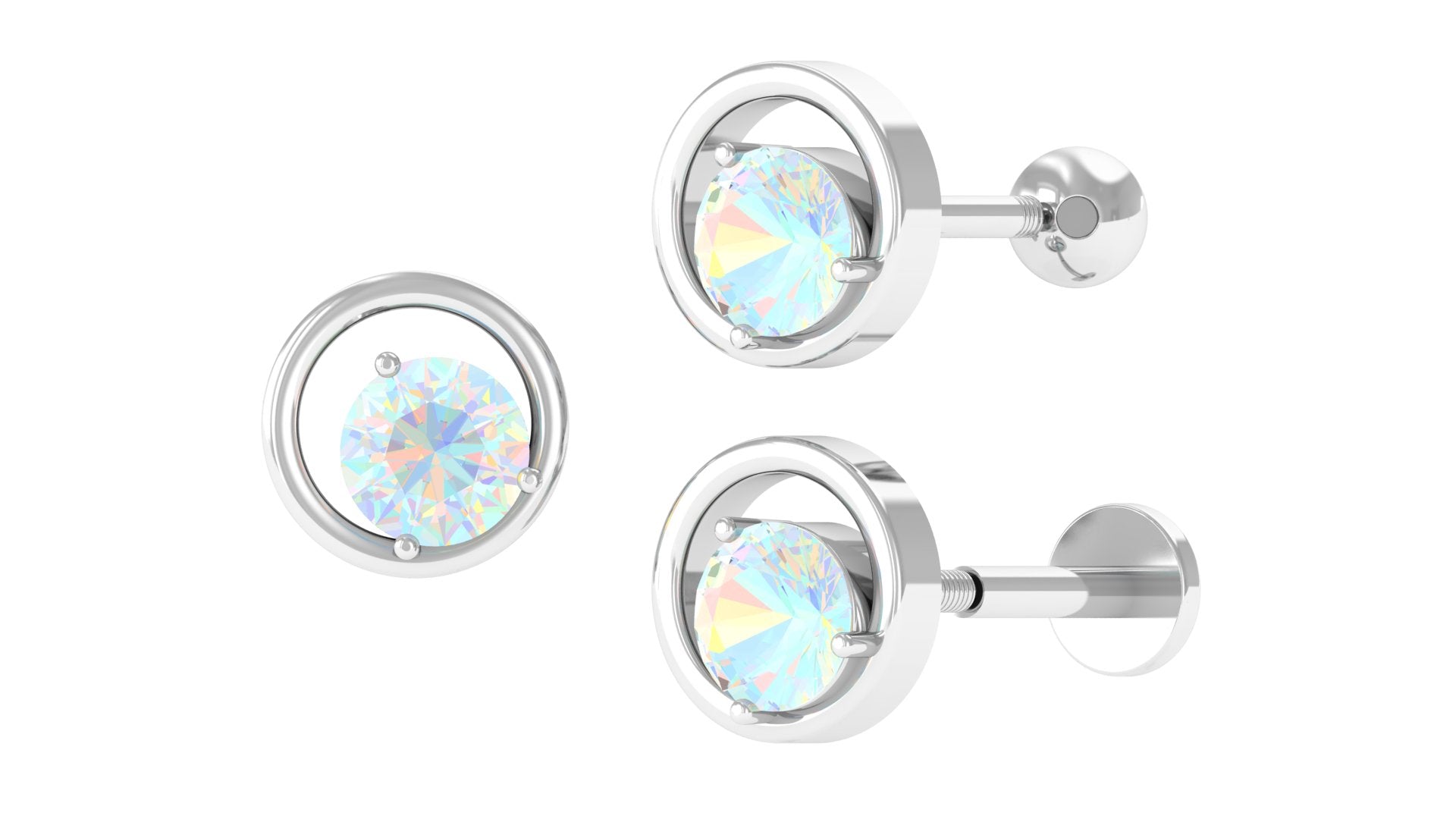 Rosec Jewels-Round Ethiopian Opal Solitaire Circle Cartilage Earring