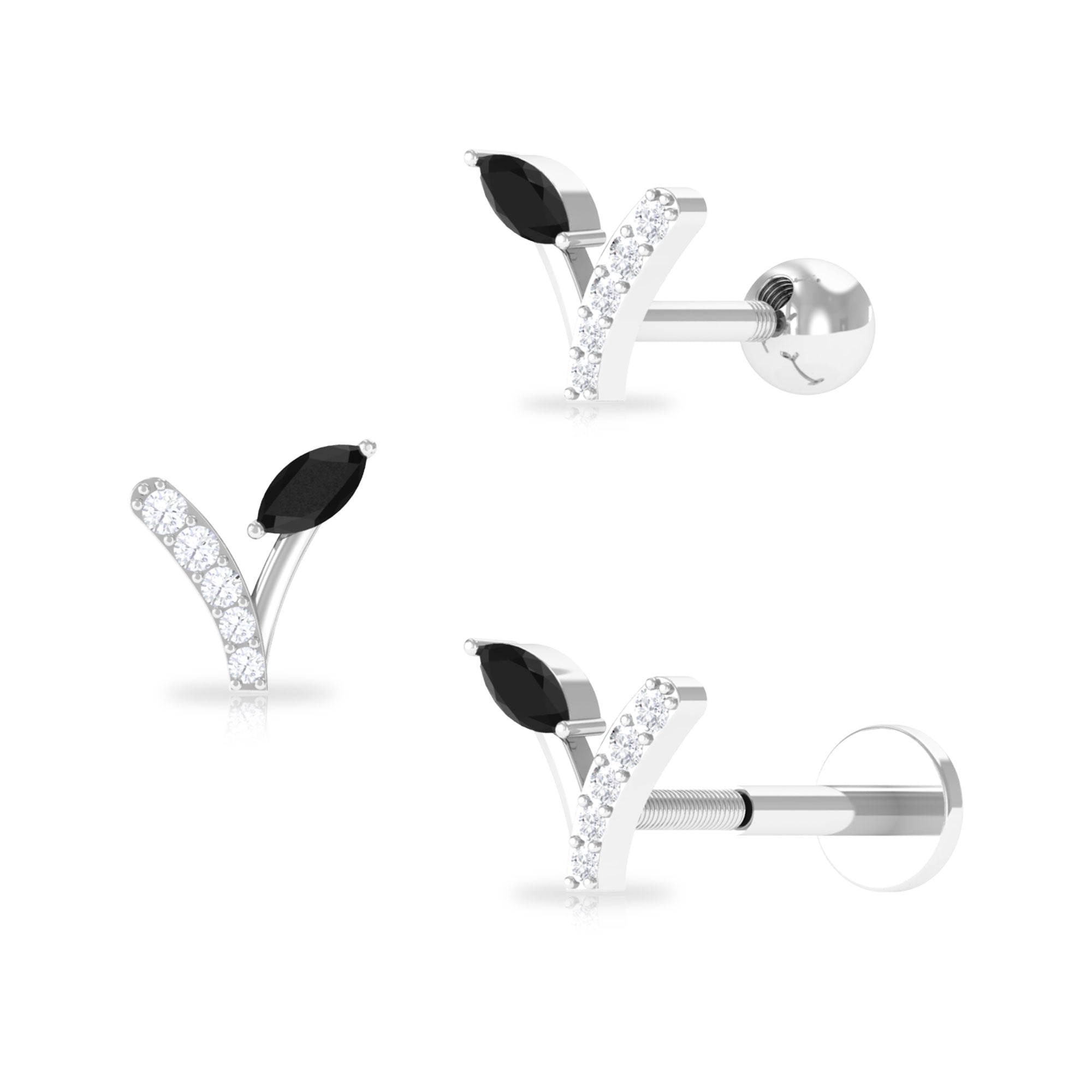 Rosec Jewels-Nature Inspired Black and White Diamond Leaf Earring