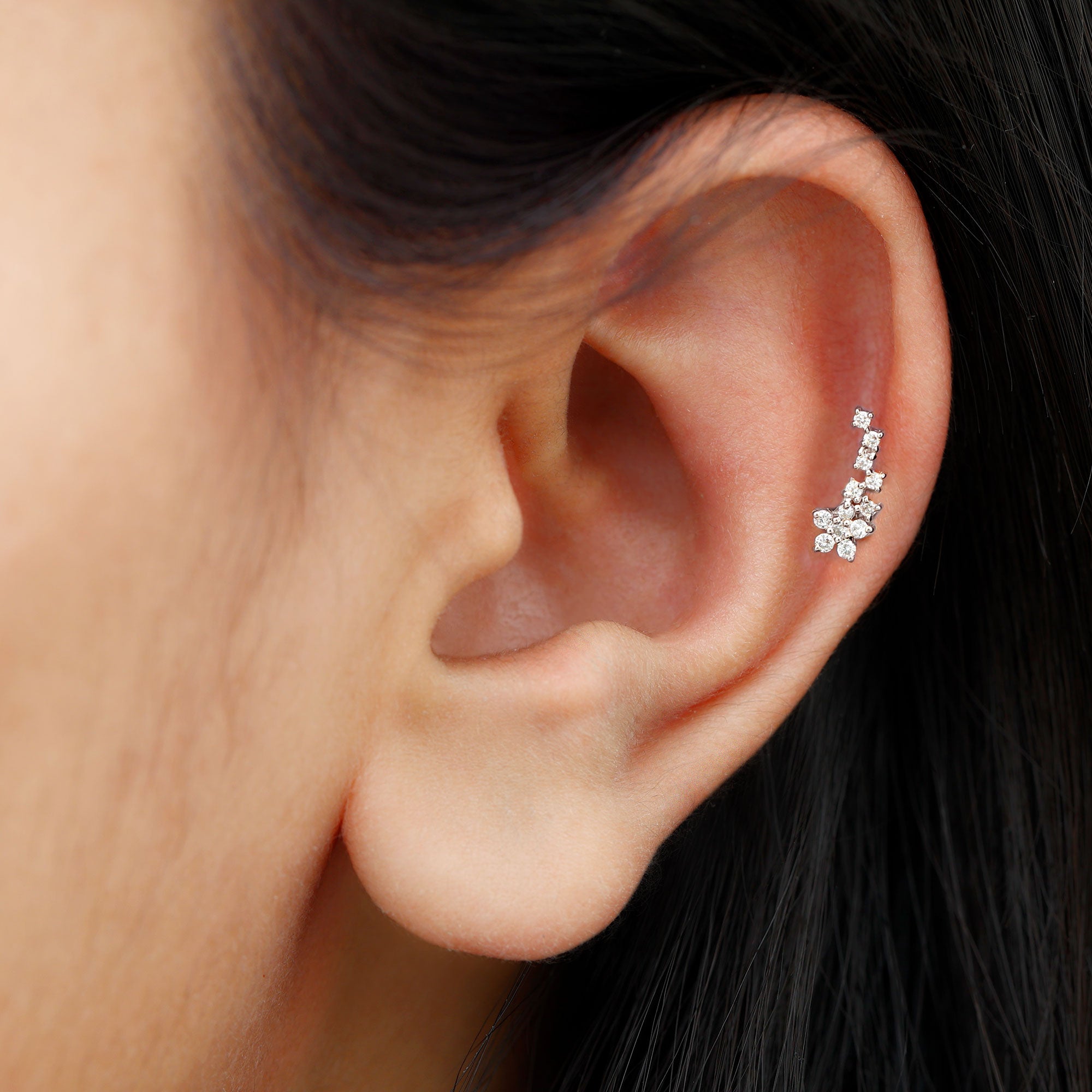 Rosec Jewels-Natural Diamond Flower Cluster Earring for Helix Piercing